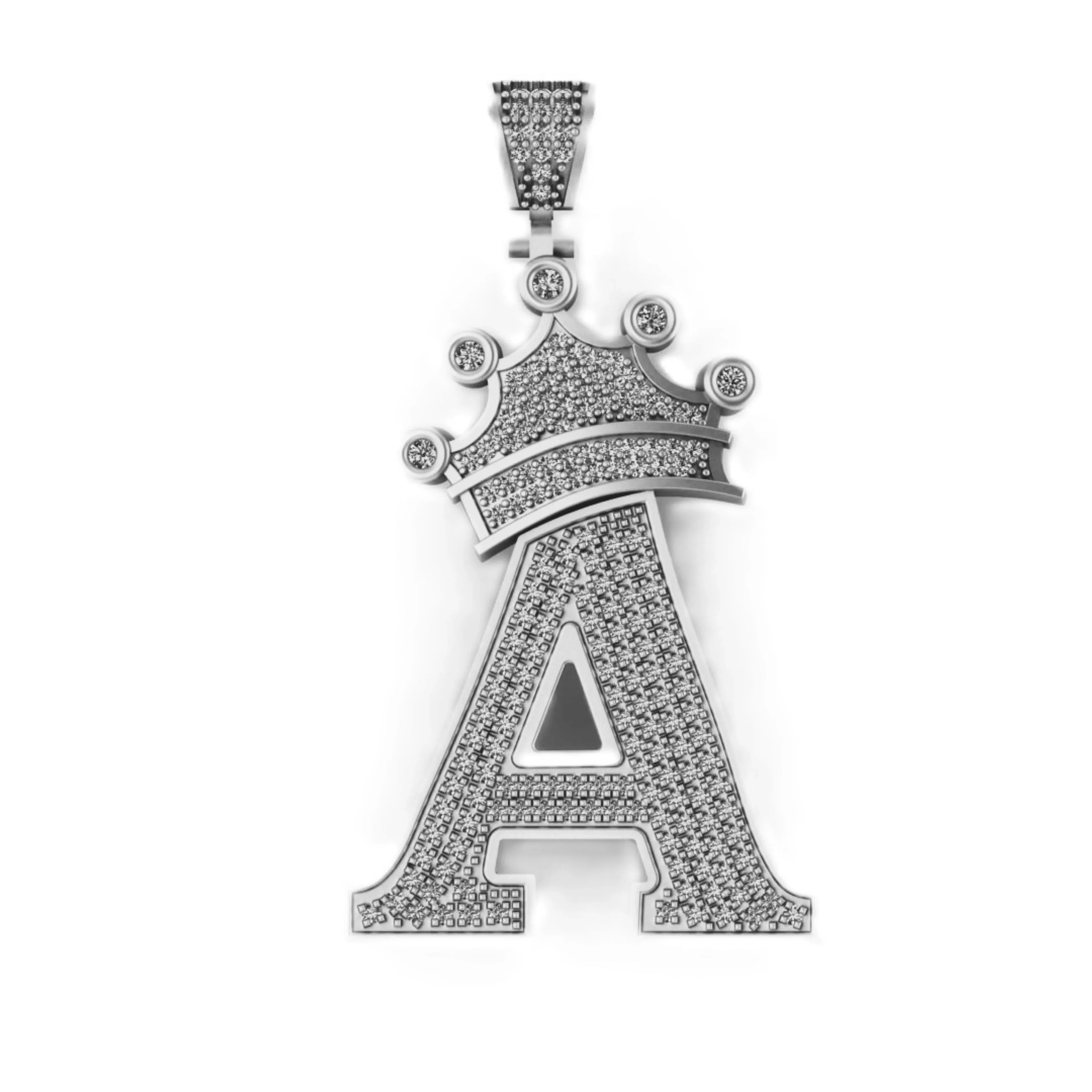 Custom Letter Crown Diamond Pendant 14K Solid Gold - 1.10 CTW