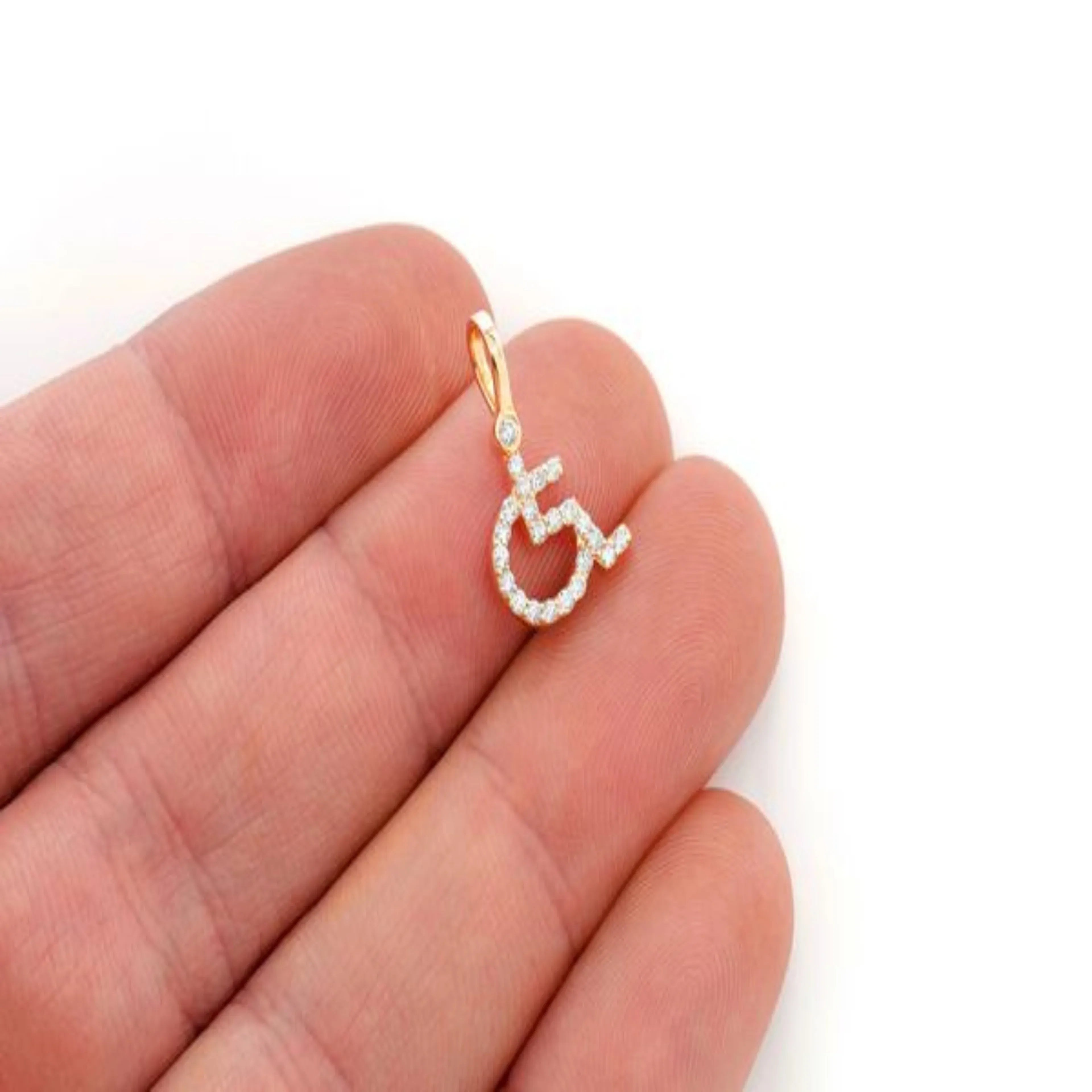 Wheelchair Diamond Pendant 10K Solid Gold - 0.25 CTW