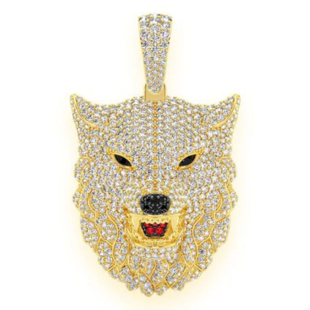 Wolf Diamond Pendant 14k Solid Gold - 4.75 CTW