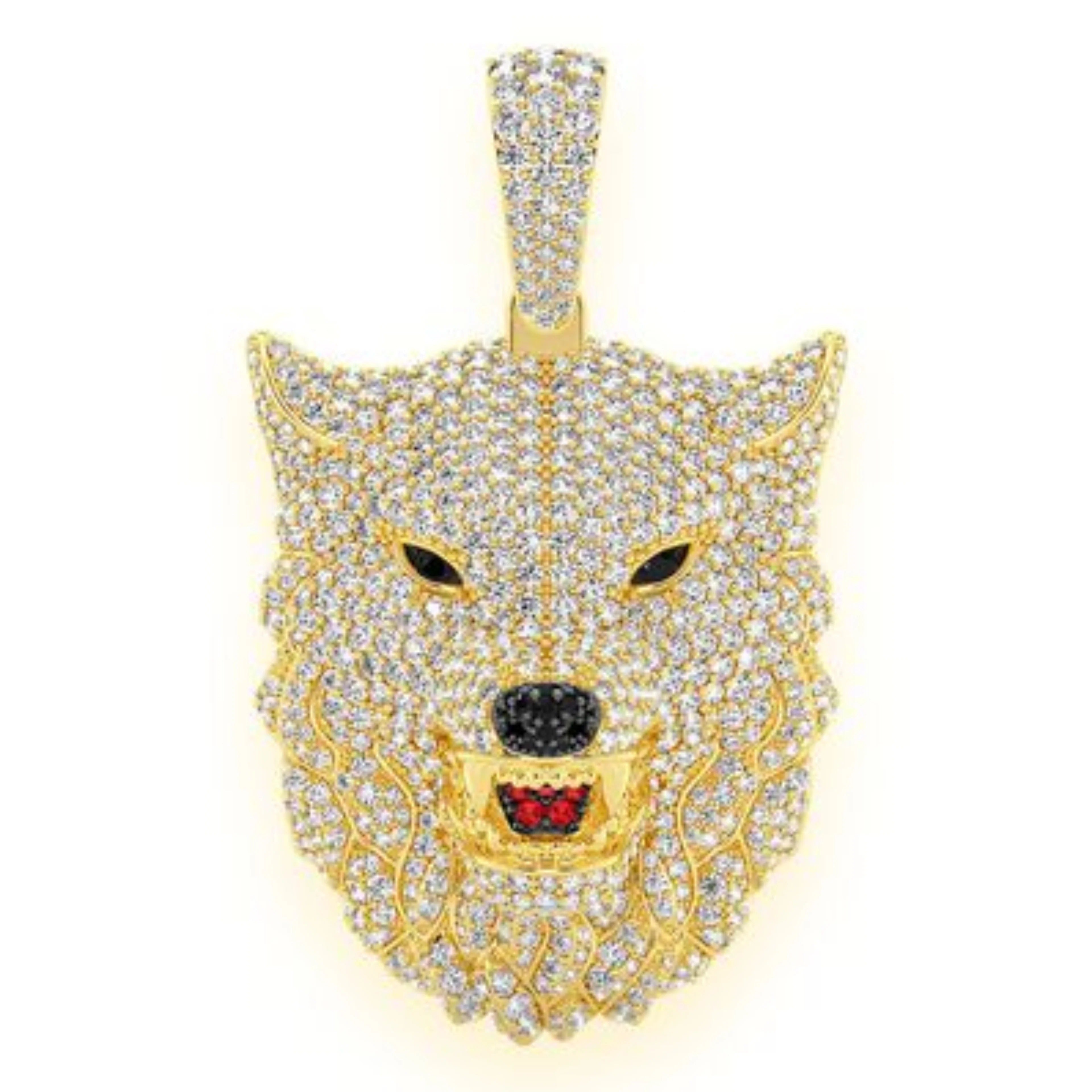 Wolf Diamond Pendant 14k Solid Gold - 4.75 CTW