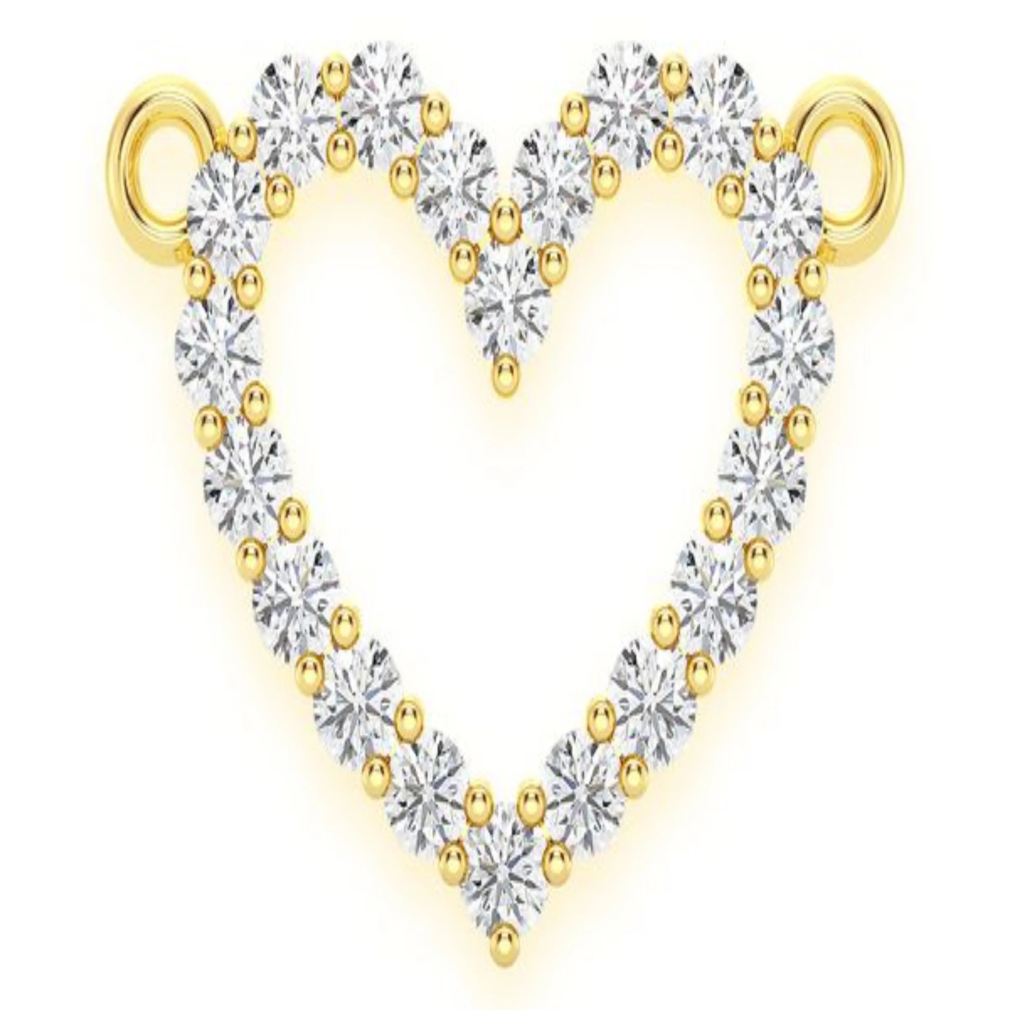 Open Heart Diamond Pendant 10k Solid Gold - 0.15 CTW