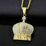 Iced Hip Hop Bling KING Crown Charm Diamond Pendant