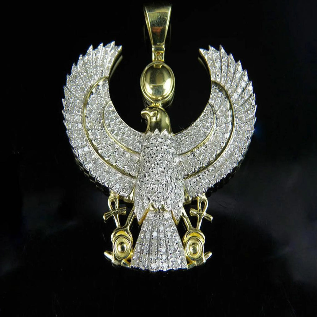 14K Gold Egyptian Eagle Diamond Pendant - 3.63 CTW