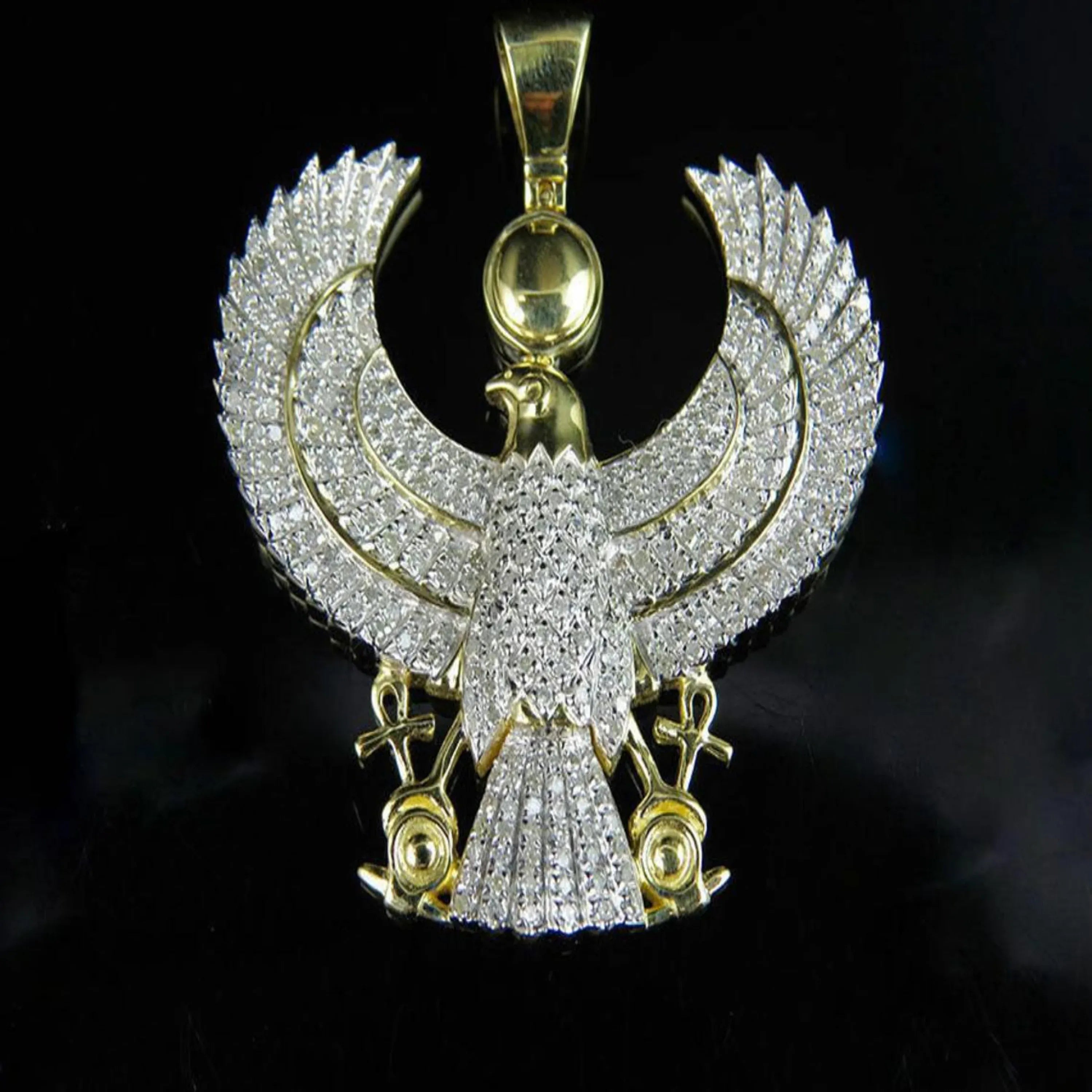 14K Gold Egyptian Eagle Diamond Pendant - 3.63 CTW