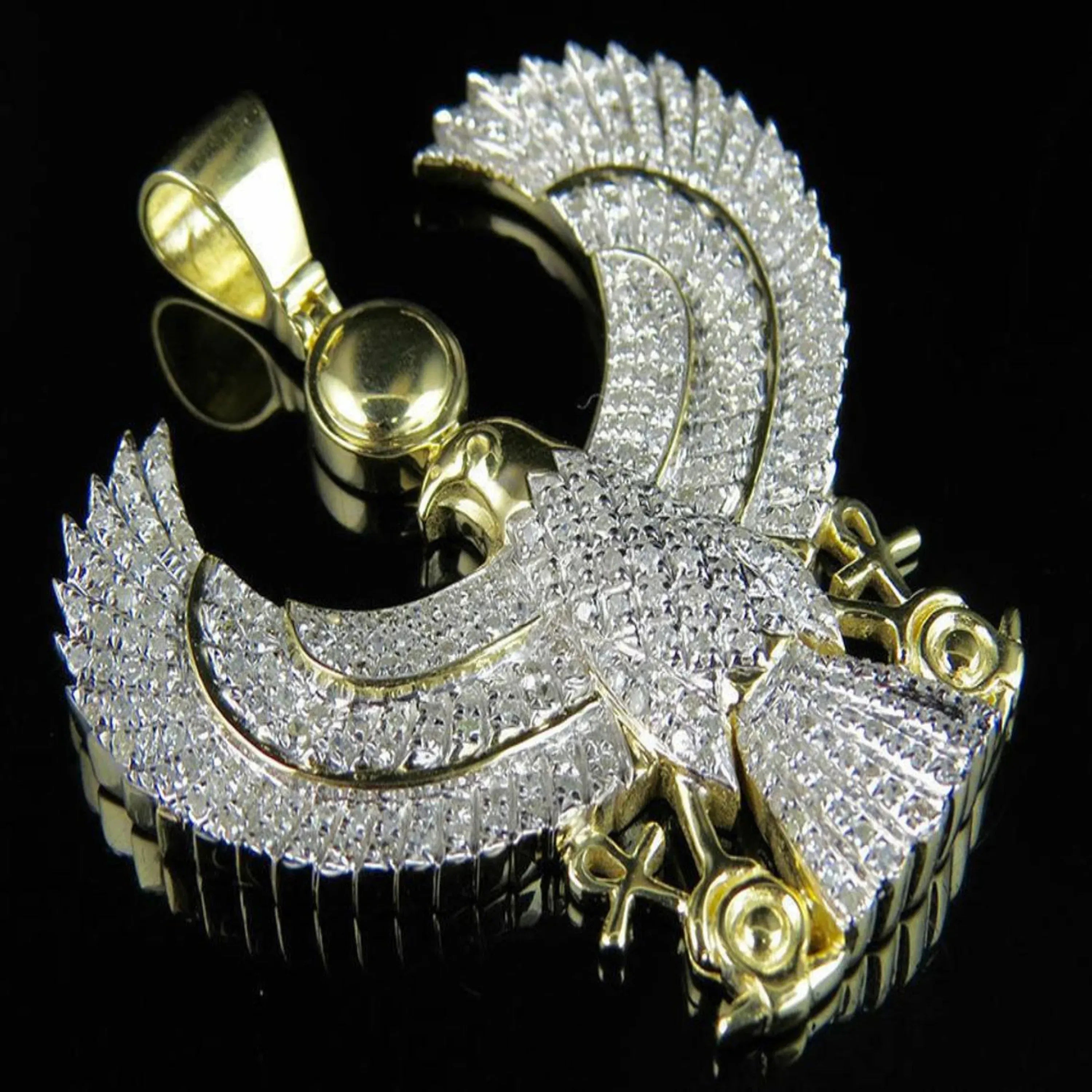 14K Gold Egyptian Eagle Diamond Pendant - 3.63 CTW