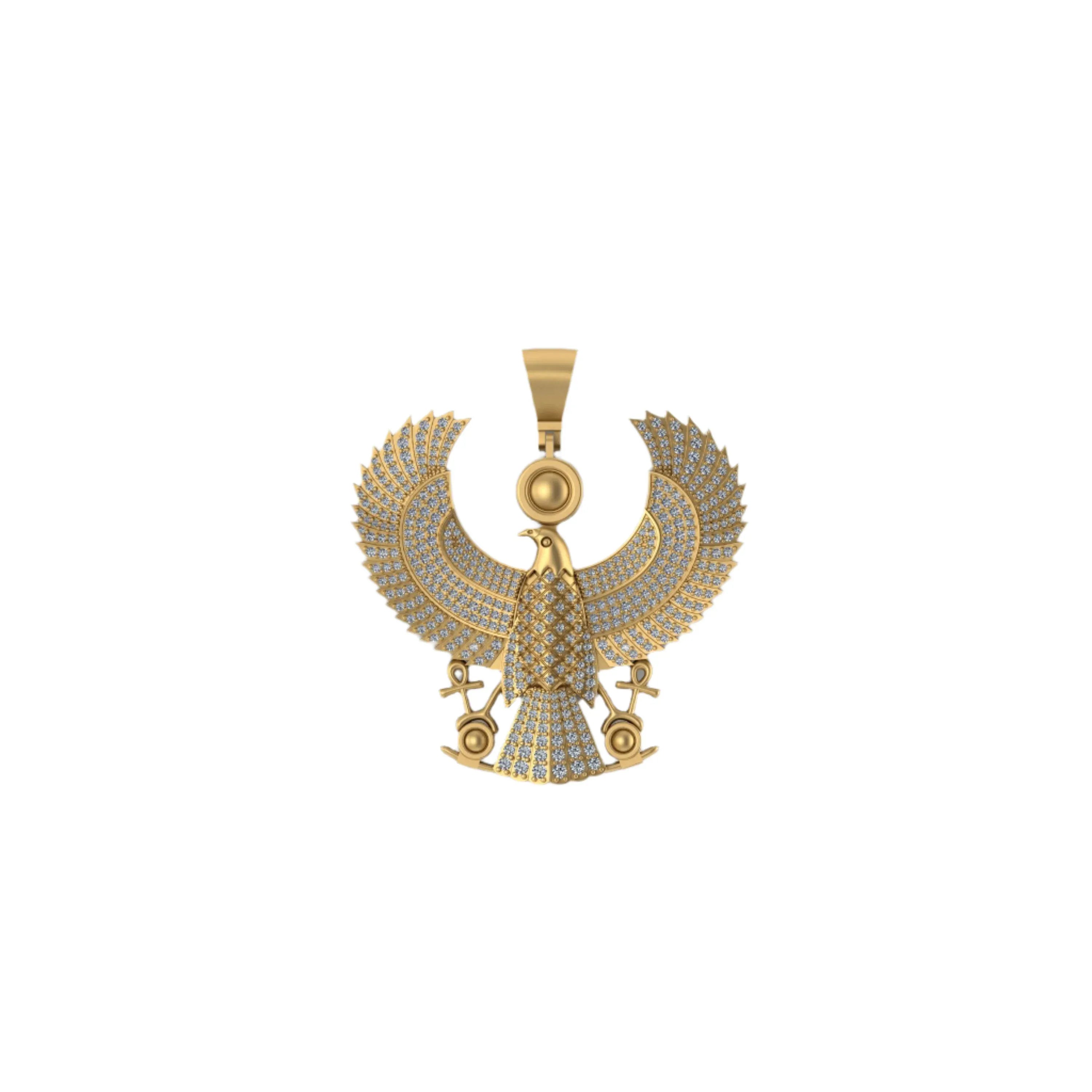 14K Gold Egyptian Eagle Diamond Pendant - 3.63 CTW