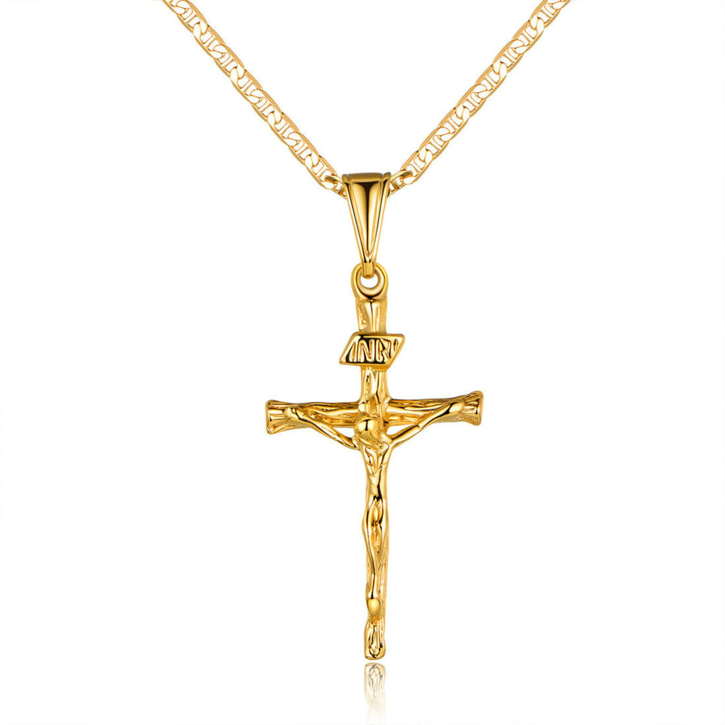 14k Solid Gold Crucifix Cross Necklace Charm Pendant