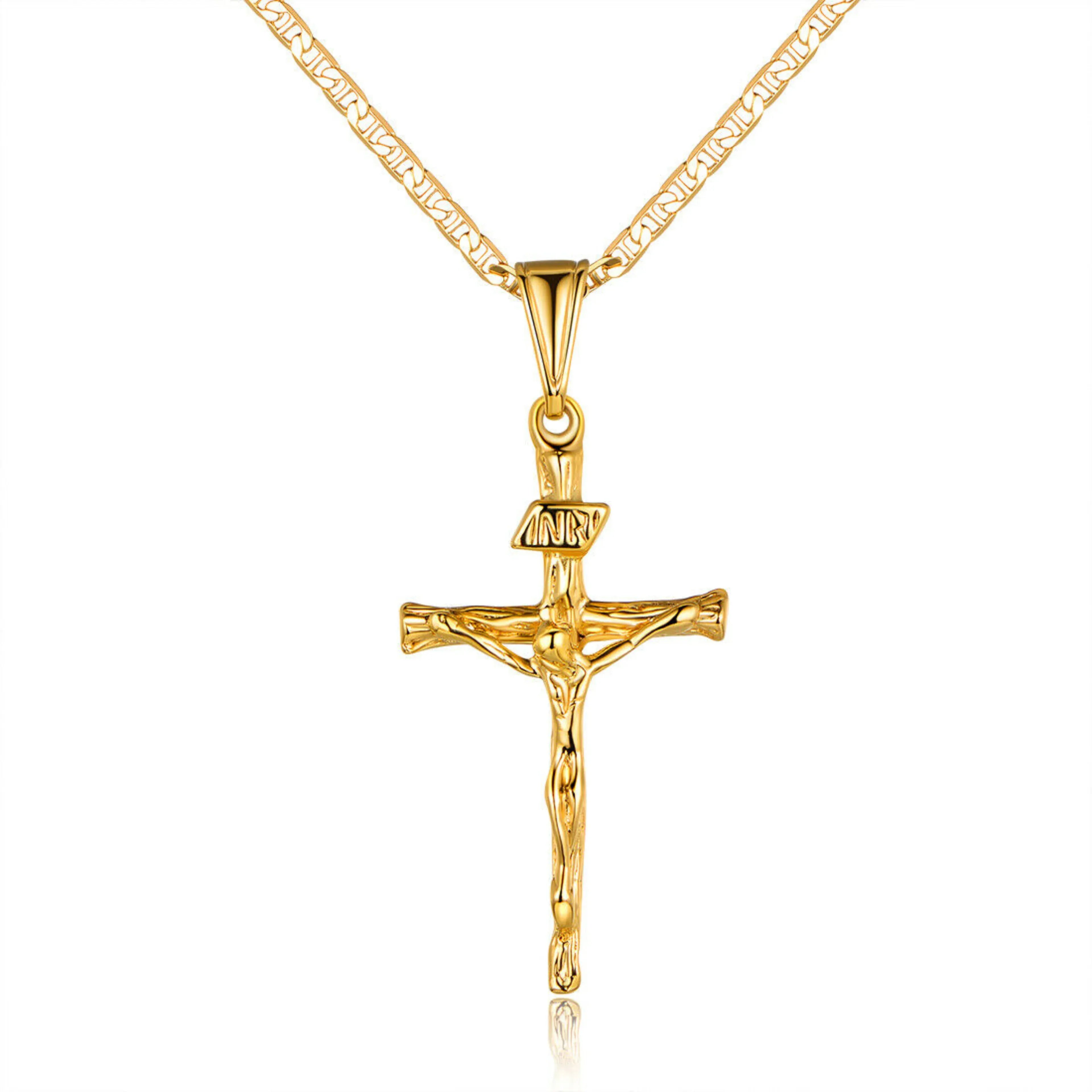14k Solid Gold Crucifix Cross Necklace Charm Pendant