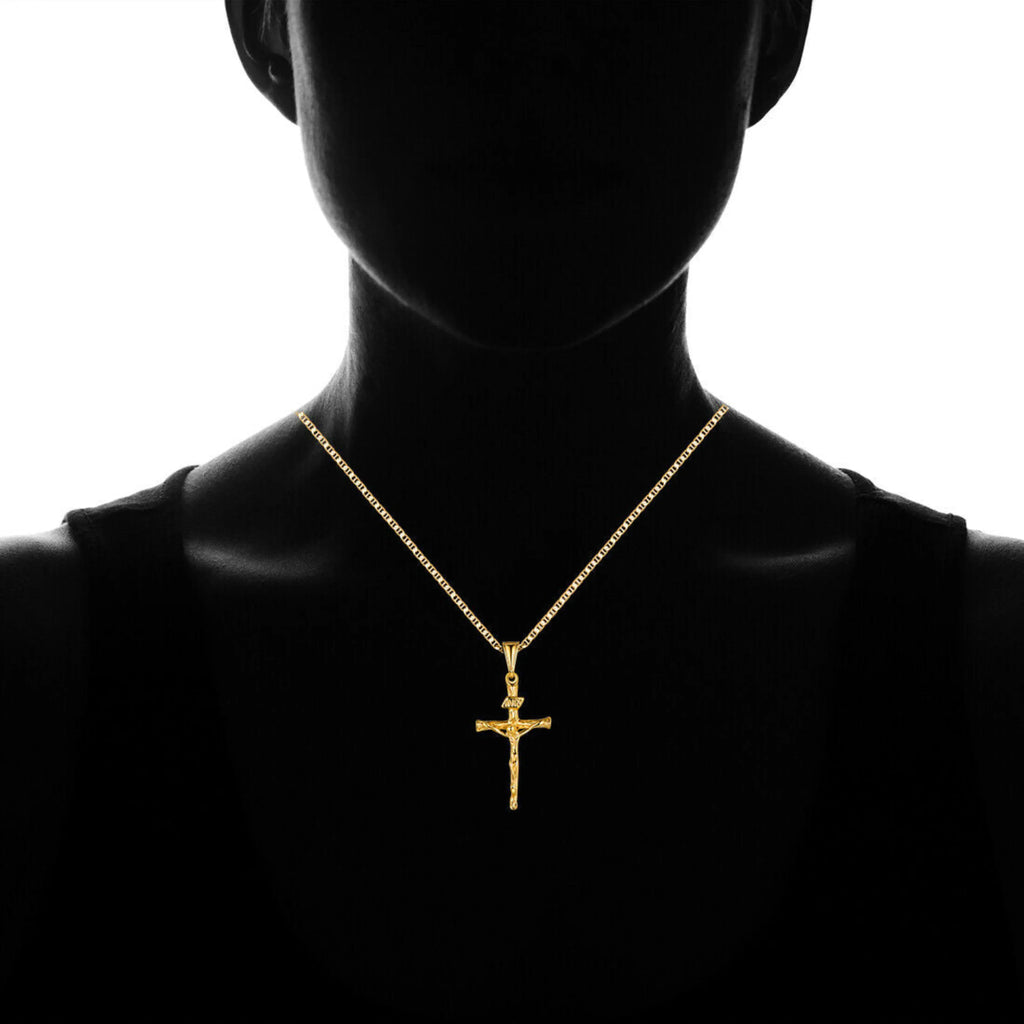 14k Solid Gold Crucifix Cross Necklace Charm Pendant