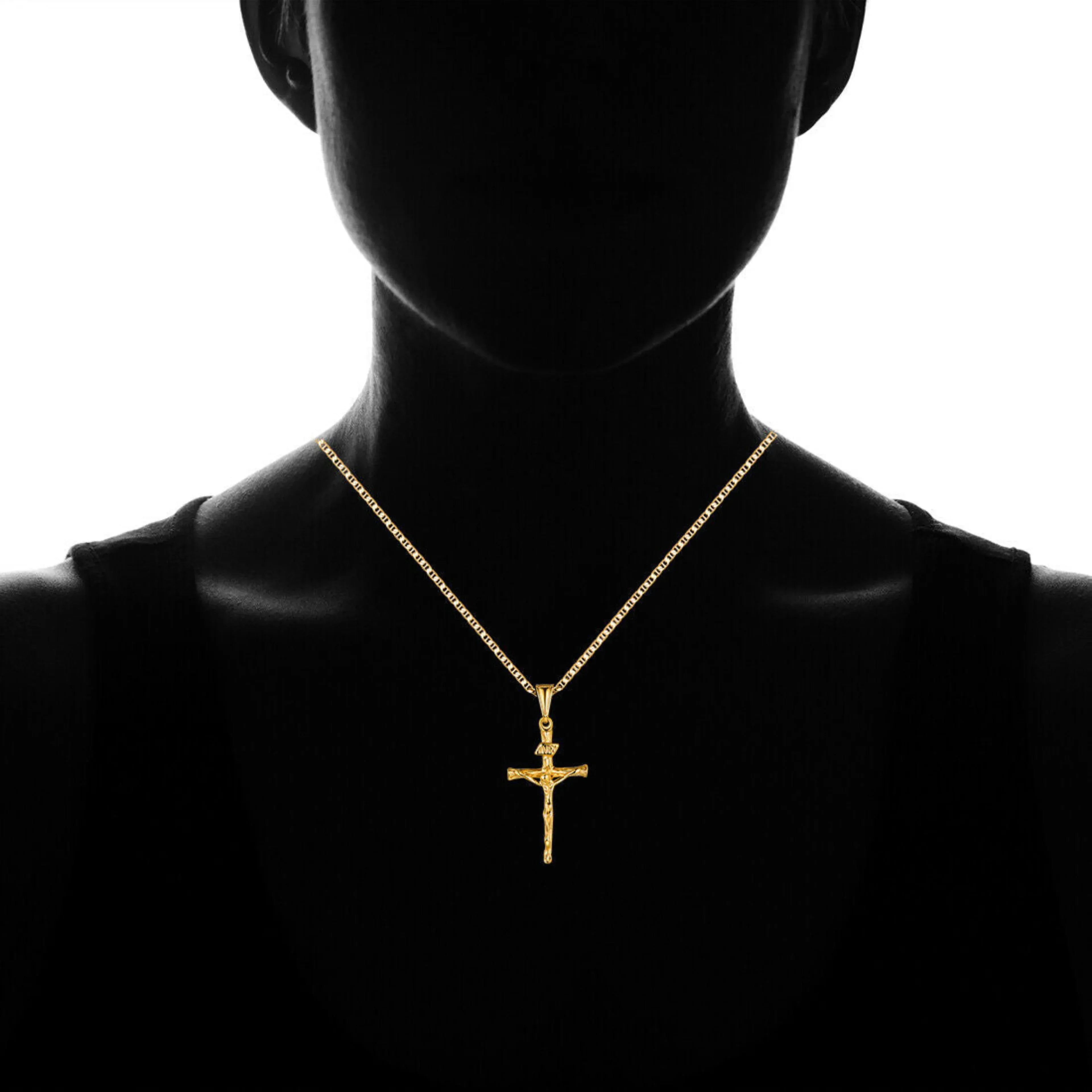 14k Solid Gold Crucifix Cross Necklace Charm Pendant
