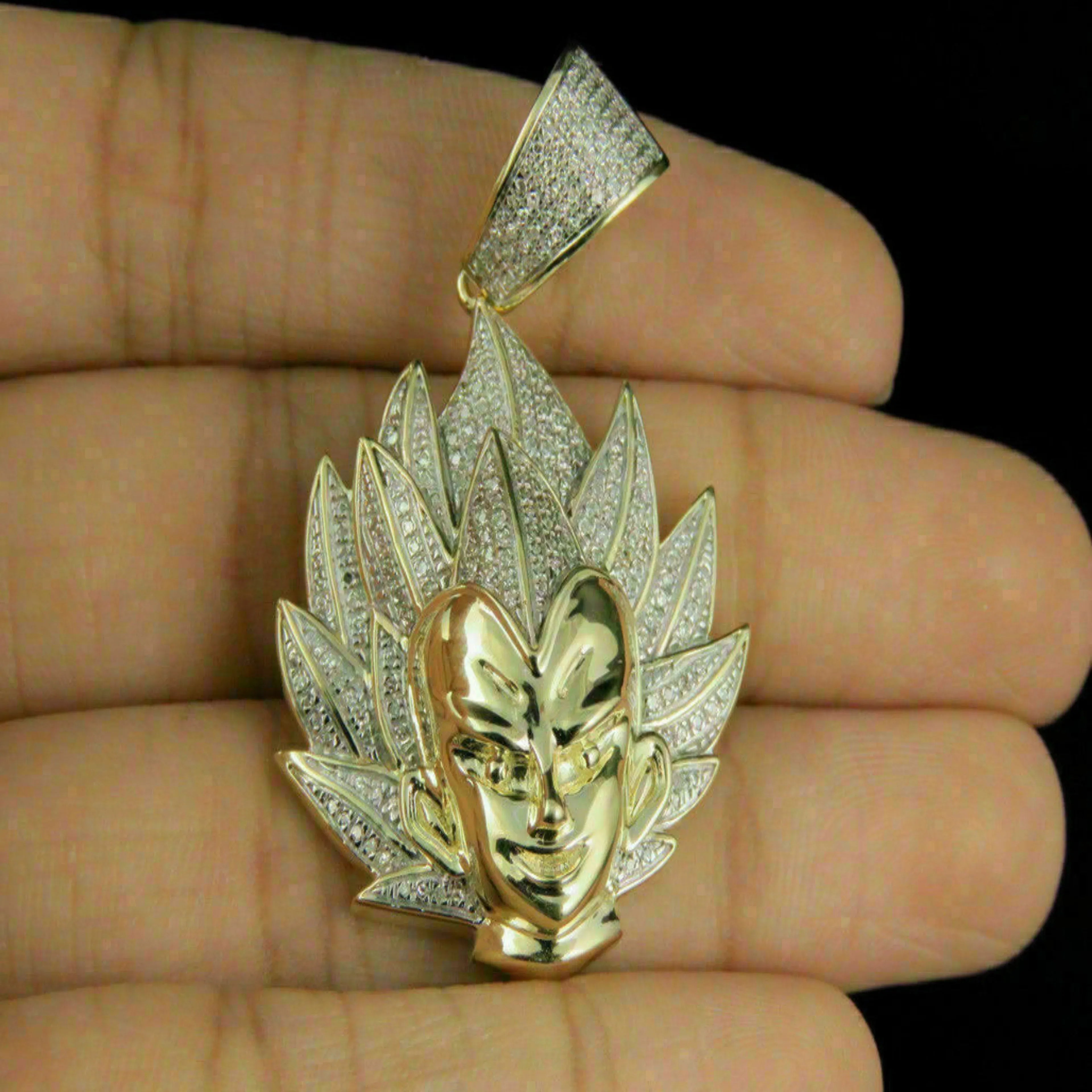 Dragon Ball Z Son Goku 14K solid Gold Pendant - 1.44 CTW