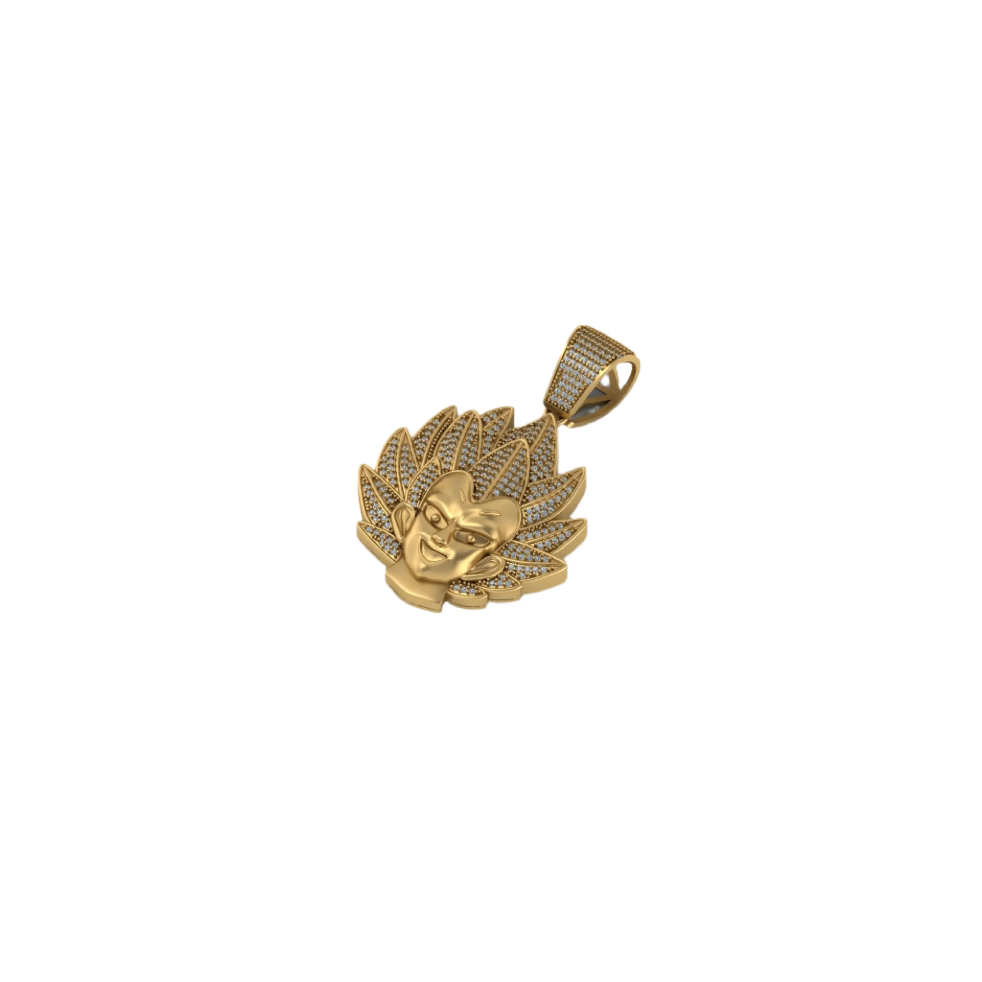 Dragon Ball Z Son Goku 14K solid Gold Pendant - 1.44 CTW