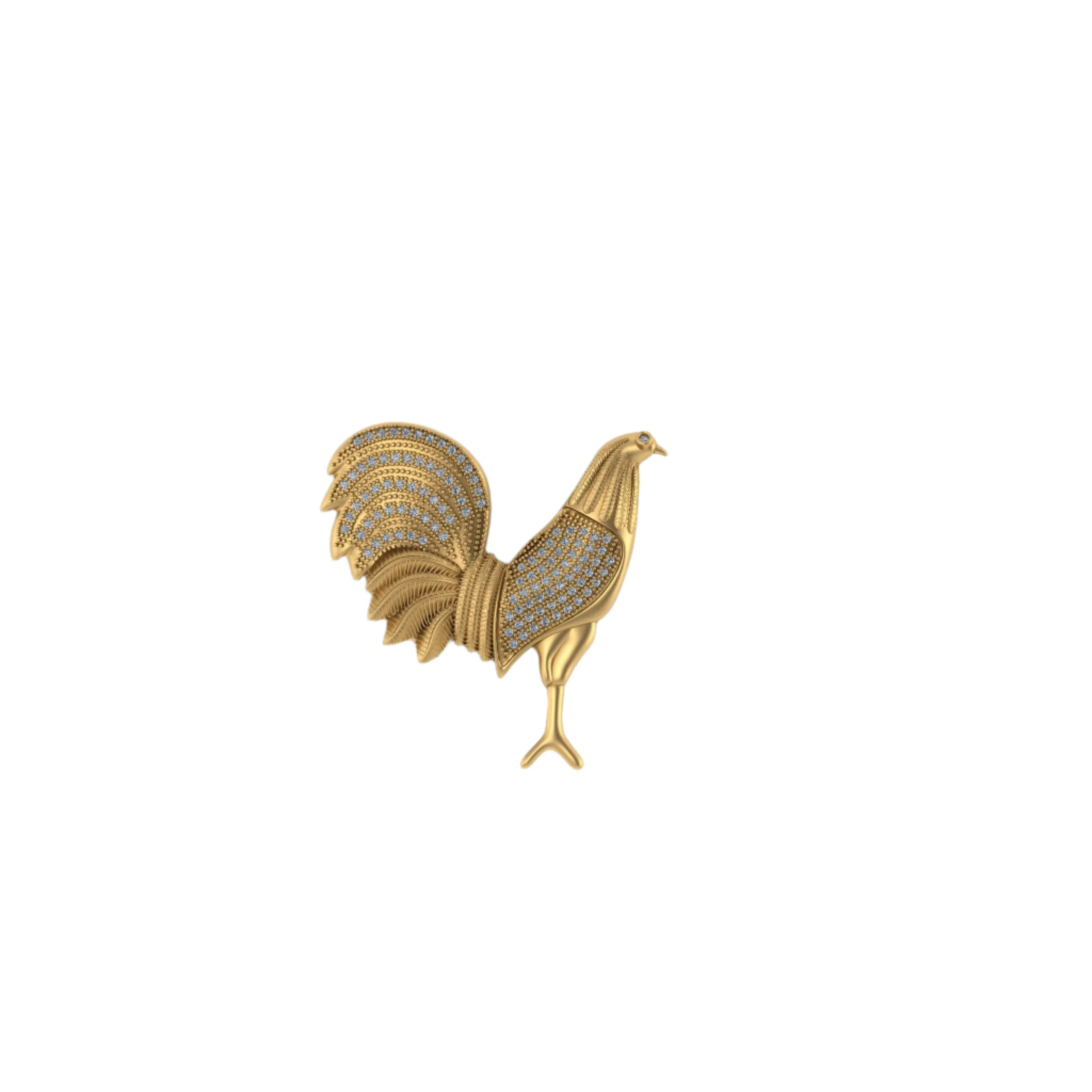 Rooster Diamond Pendant 14k Solid Gold - 0.61 CTW