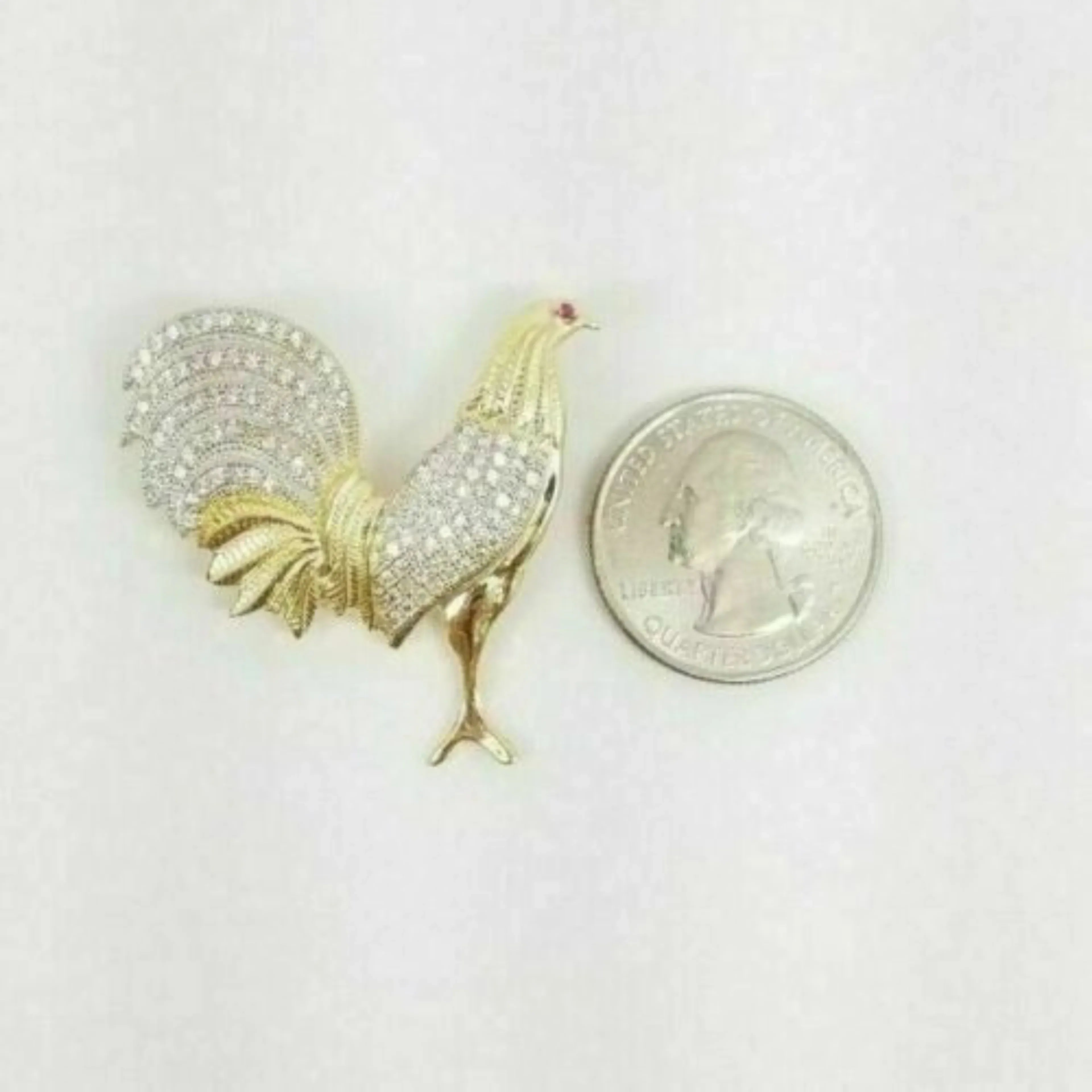 Rooster Diamond Pendant 14k Solid Gold - 0.61 CTW