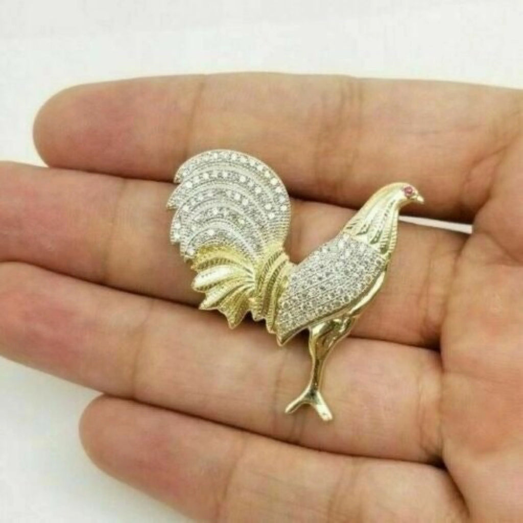 Rooster Diamond Pendant 14k Solid Gold - 0.61 CTW