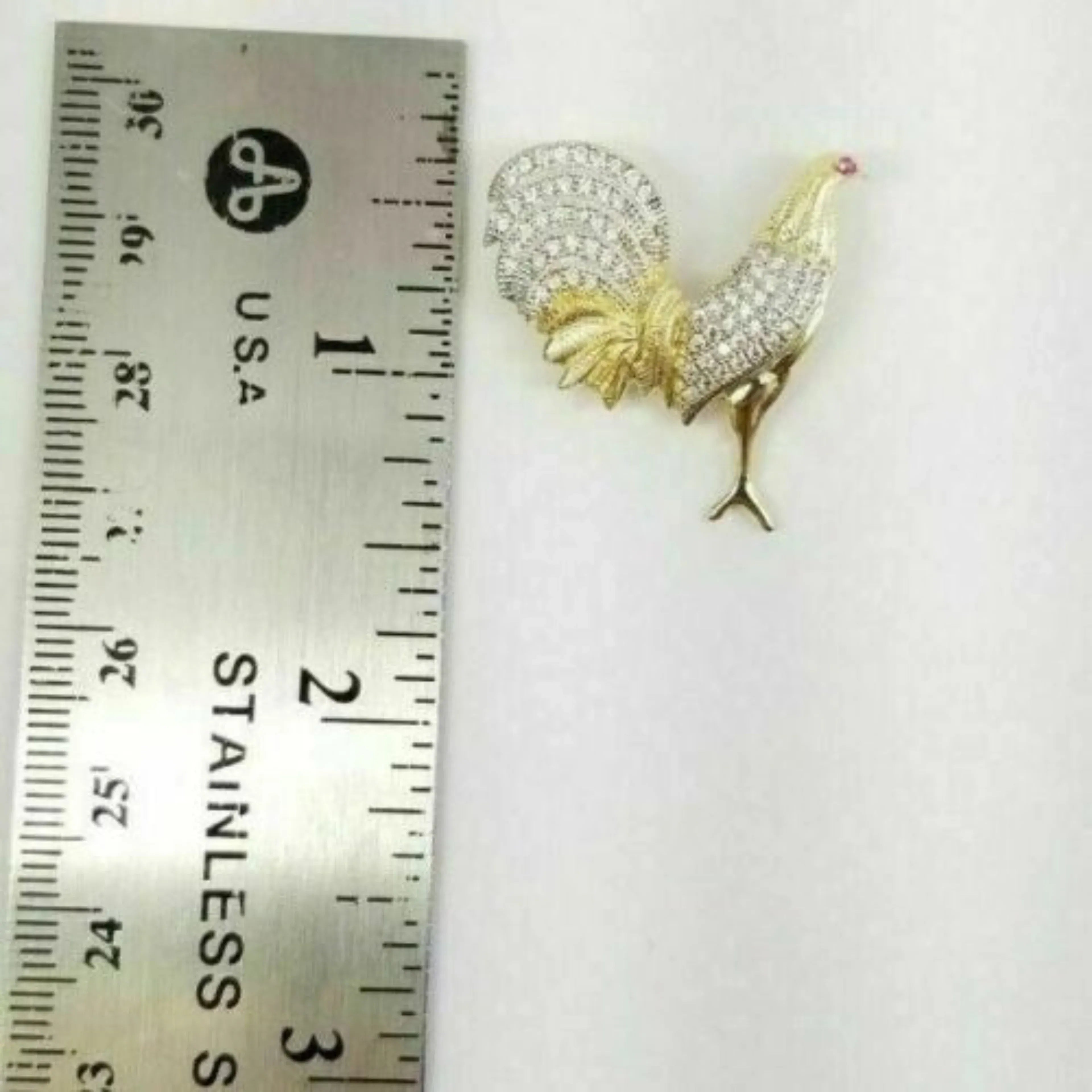 Rooster Diamond Pendant 14k Solid Gold - 0.61 CTW