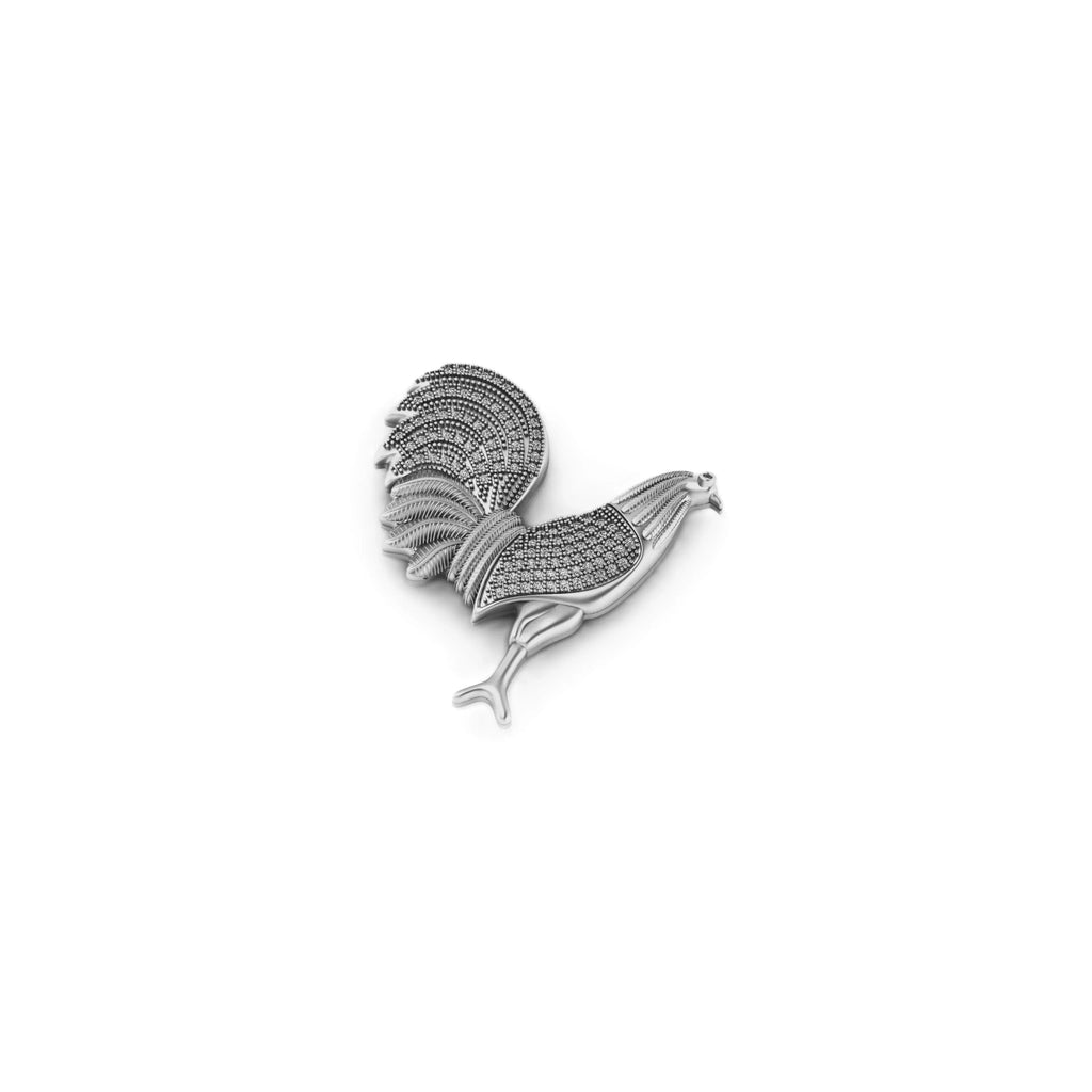 Rooster Diamond Pendant 14k Solid Gold - 0.61 CTW