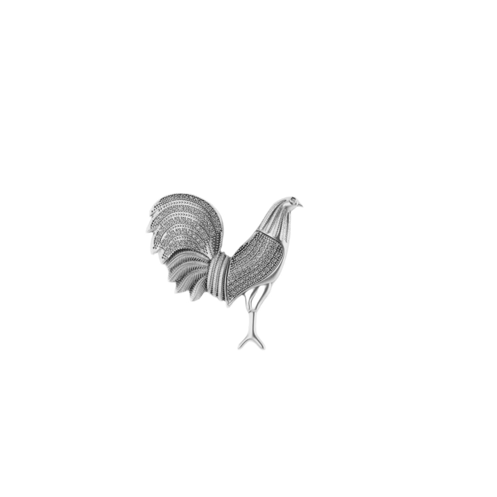 Rooster Diamond Pendant 14k Solid Gold - 0.61 CTW