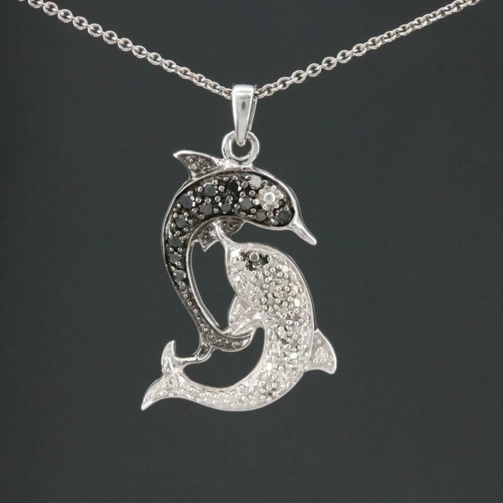 Dolphin Diamond Pendant 14k Solid Gold - 0.62 CTW