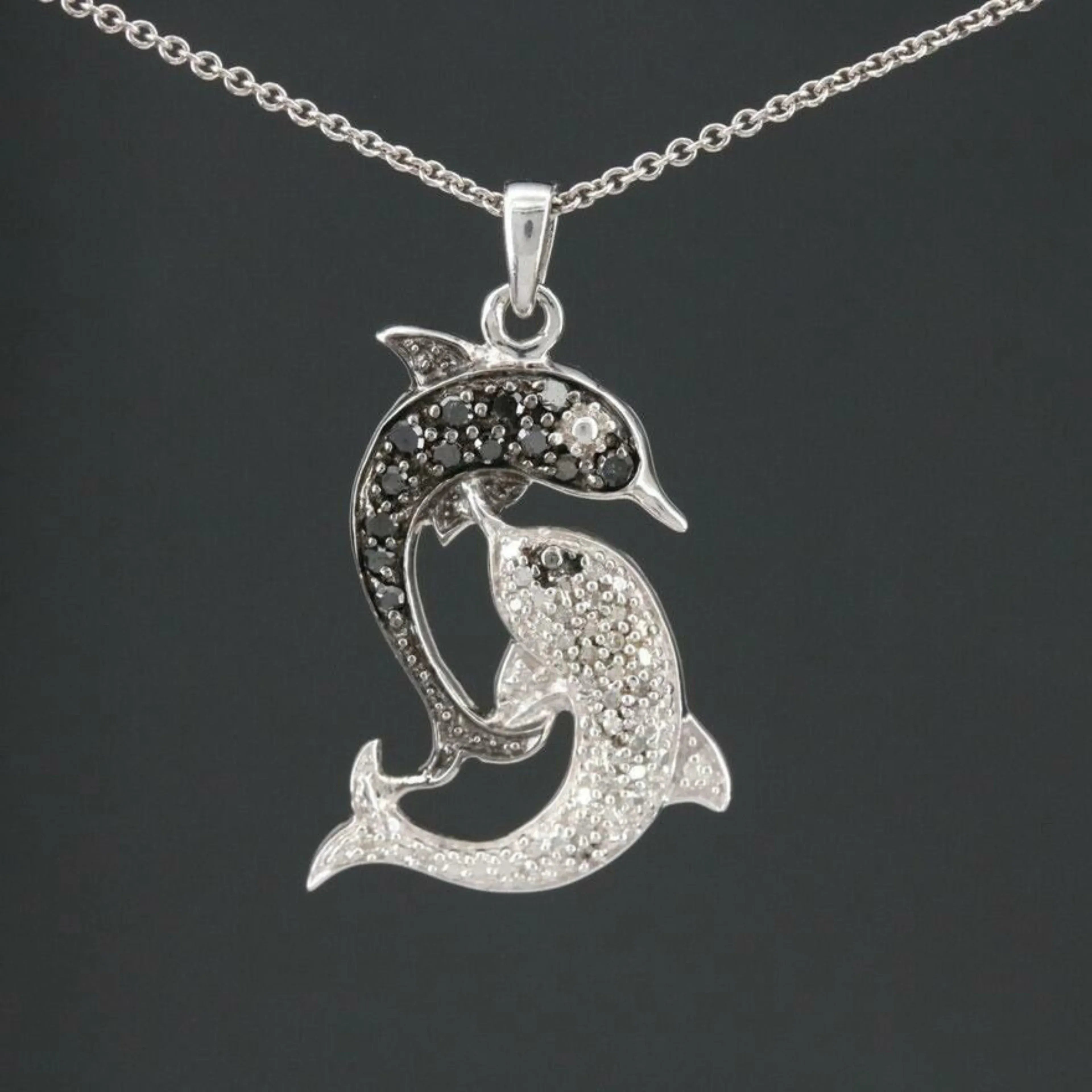Dolphin Diamond Pendant 14k Solid Gold - 0.62 CTW