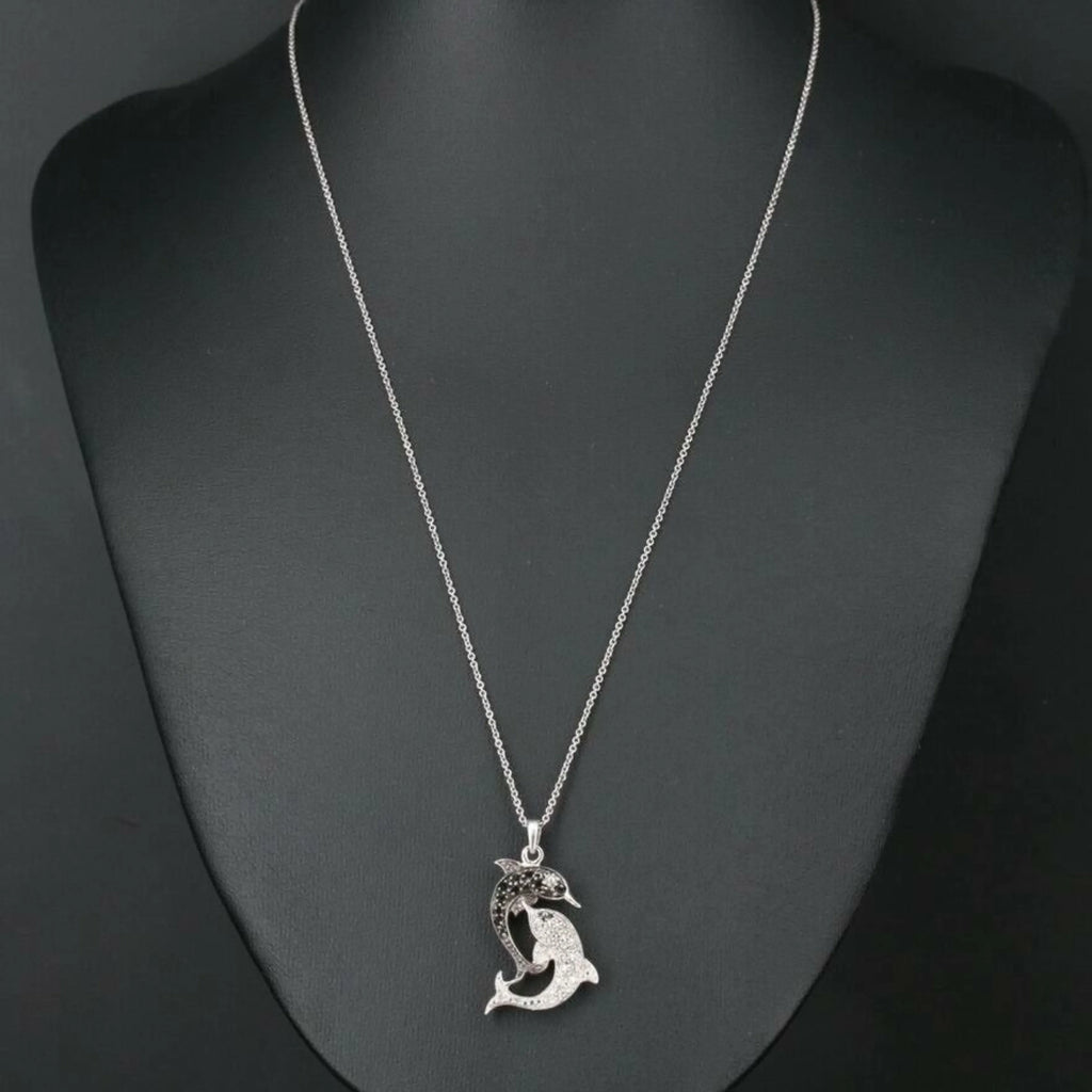 Dolphin Diamond Pendant 14k Solid Gold - 0.62 CTW