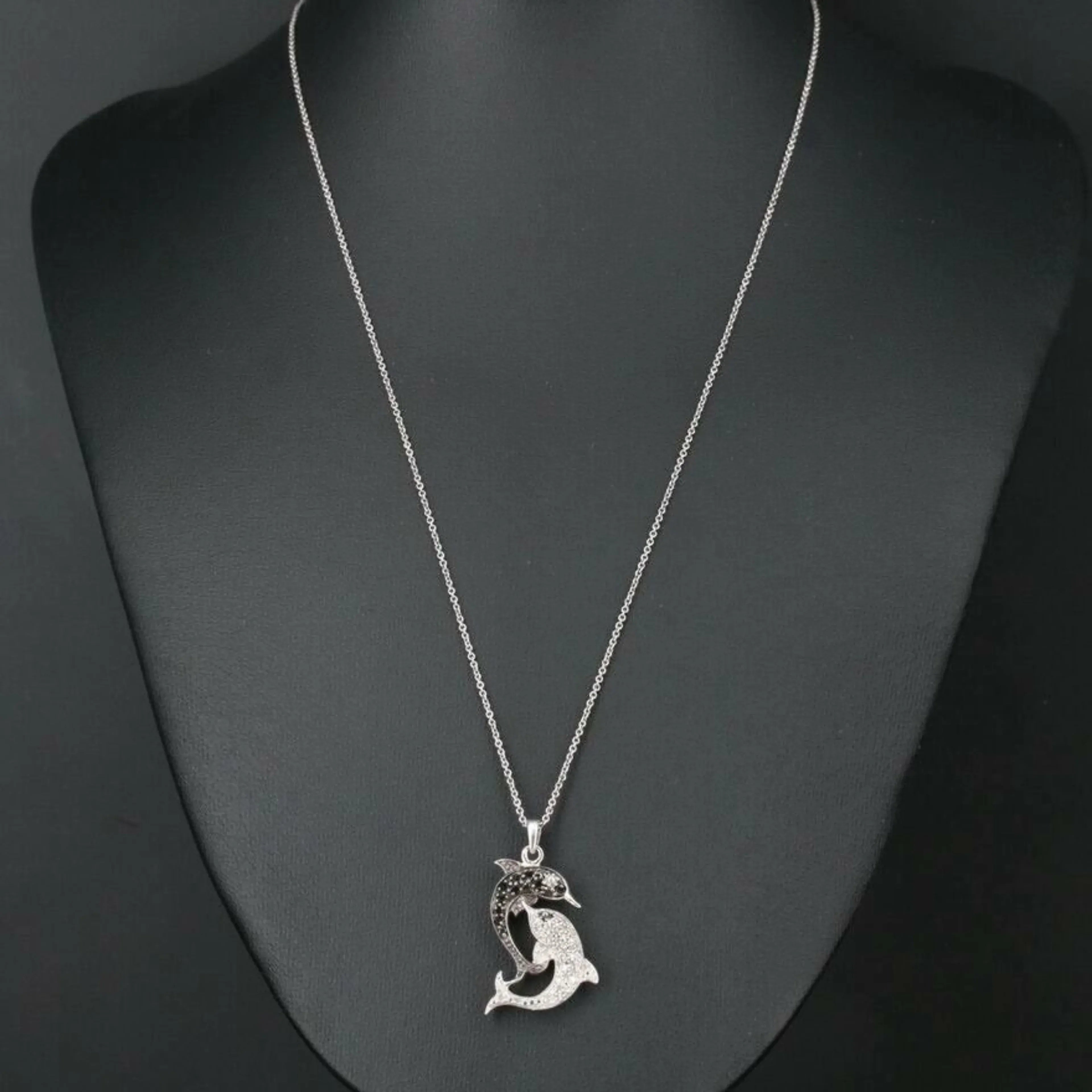 Dolphin Diamond Pendant 14k Solid Gold - 0.62 CTW
