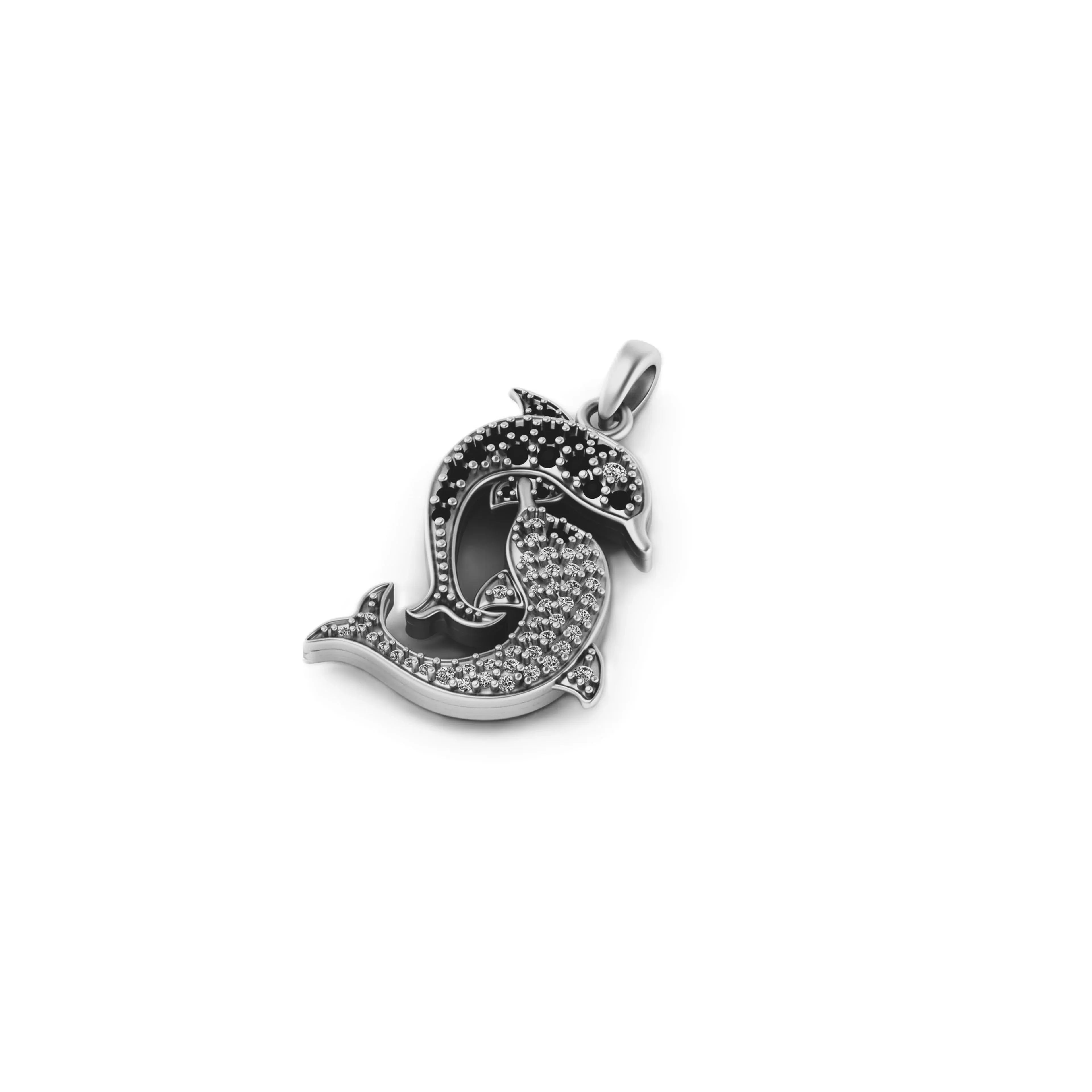 Dolphin Diamond Pendant 14k Solid Gold - 0.62 CTW