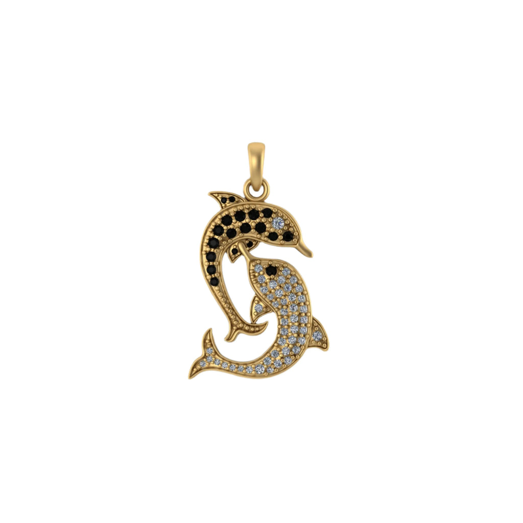 Dolphin Diamond Pendant 14k Solid Gold - 0.62 CTW