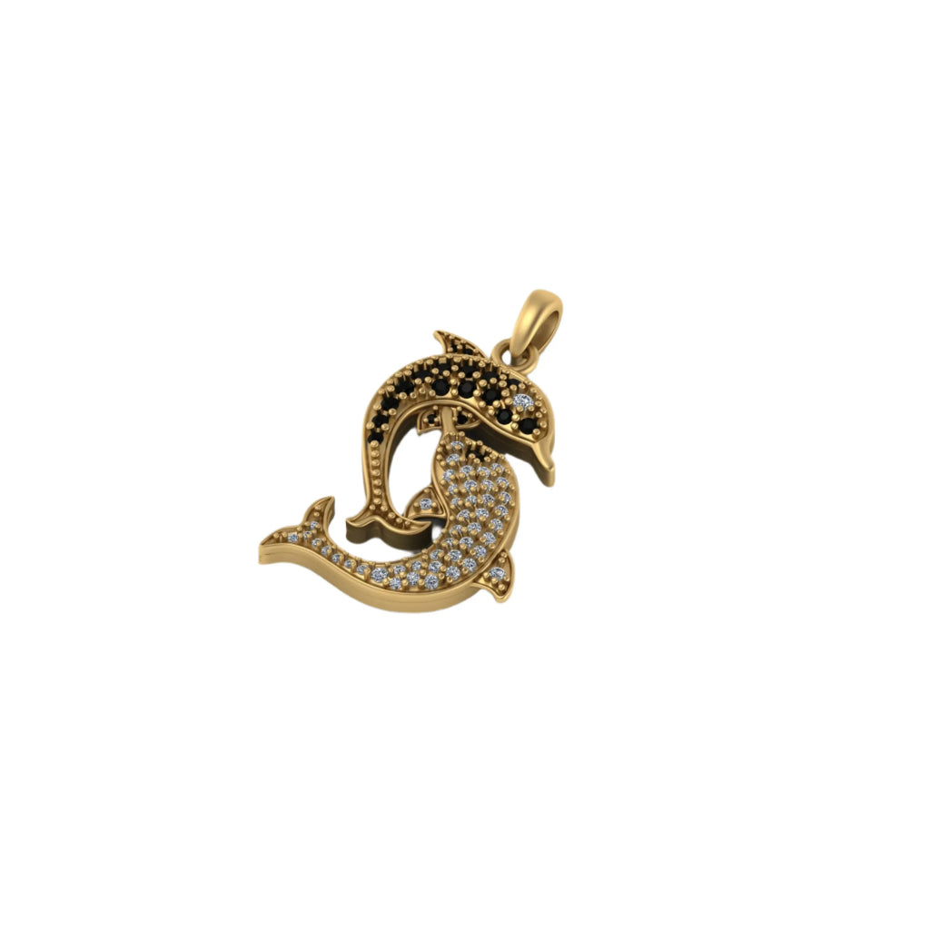 Dolphin Diamond Pendant 14k Solid Gold - 0.62 CTW