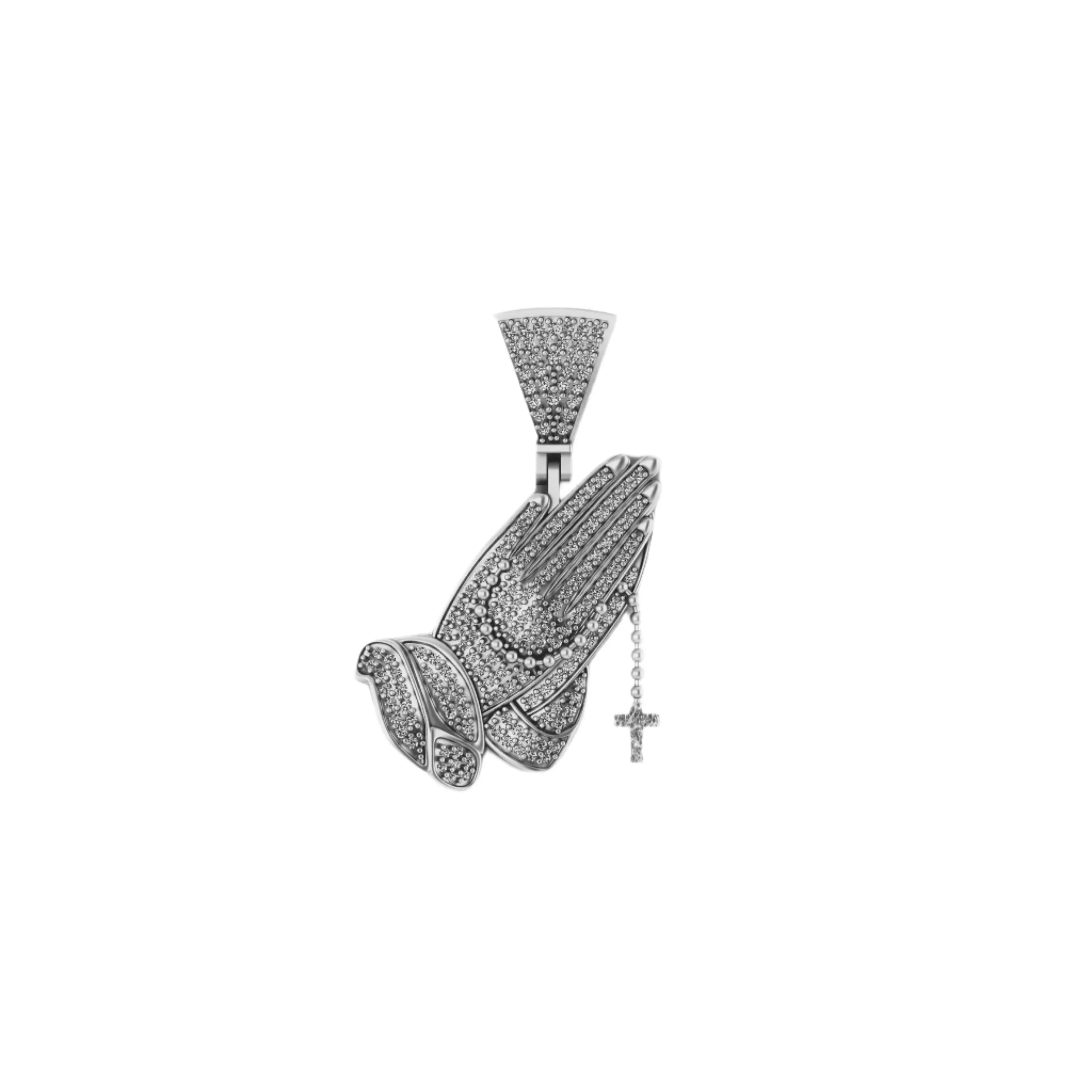 14k Gold Praying Hands Pendant Men's Diamond Cross Charm - 0.90 CTW