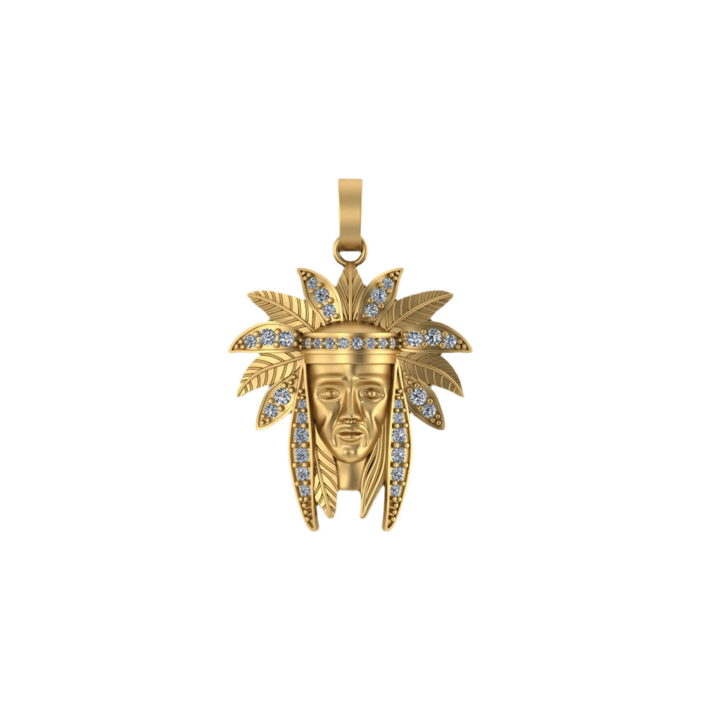 Indian Chief Diamond Pendant 14K Solid Gold - 1.23 CTW