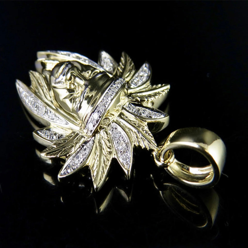 Indian Chief Diamond Pendant 14K Solid Gold - 1.23 CTW