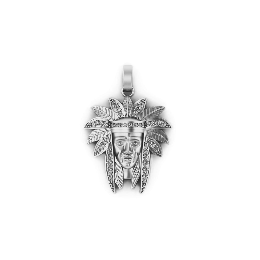 Indian Chief Diamond Pendant 14K Solid Gold - 1.23 CTW