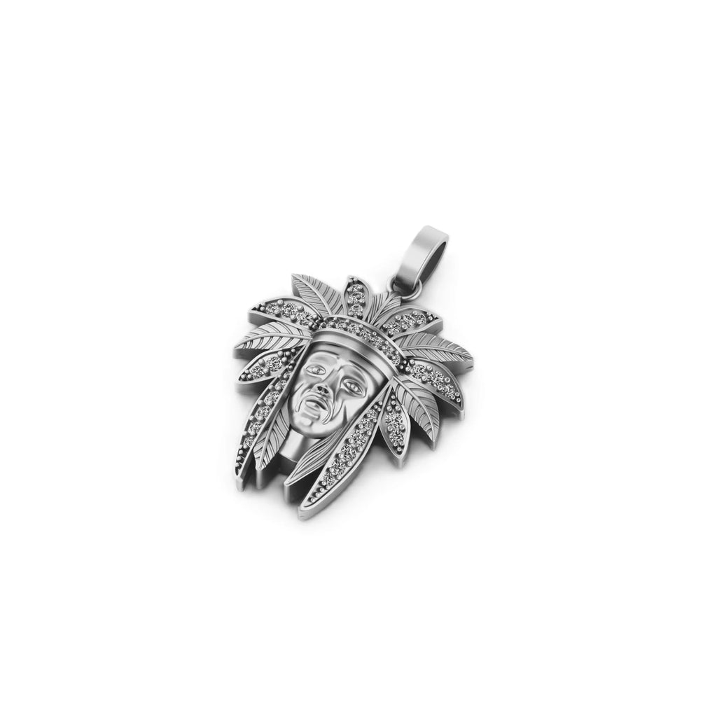 Indian Chief Diamond Pendant 14K Solid Gold - 1.23 CTW