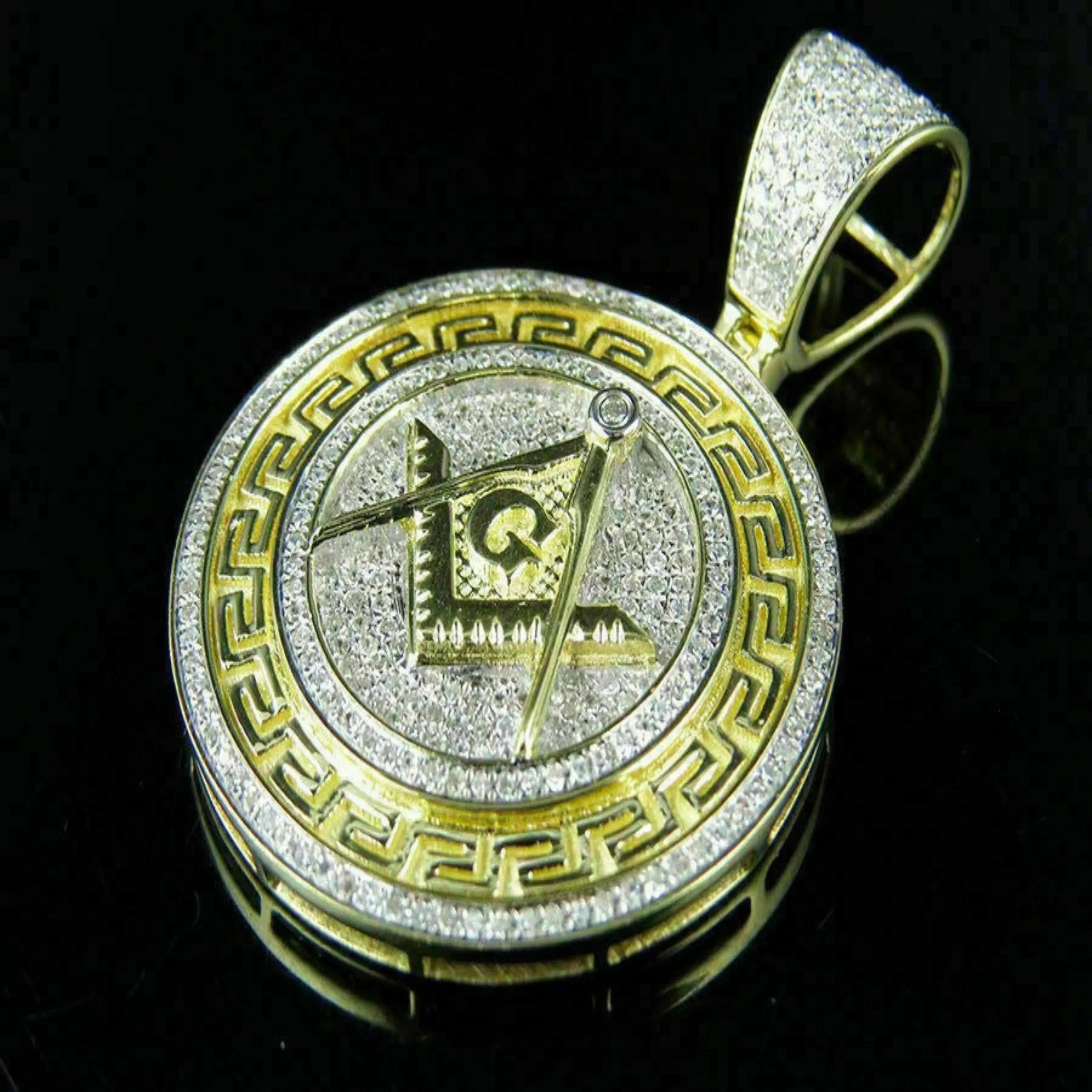 Masonic Symbol G Diamond Pendant 14k Solid Gold -1.05 CTW