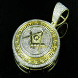 Silver 925 Yellow Gold Finish Masonic Medallion Style VVS Diamond Charm Pendant