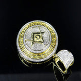 Silver 925 Yellow Gold Finish Masonic Medallion Style VVS Diamond Charm Pendant