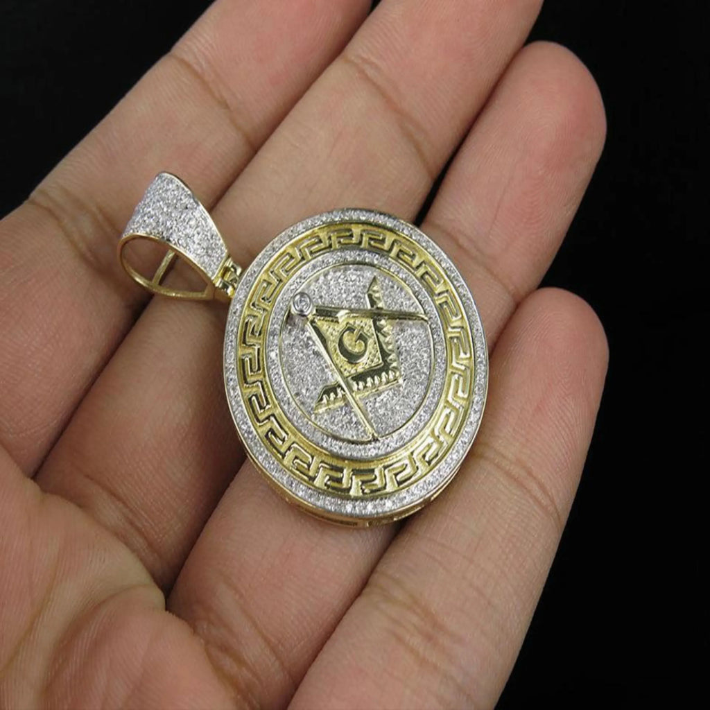 Masonic Symbol G Diamond Pendant 14k Solid Gold -1.05 CTW