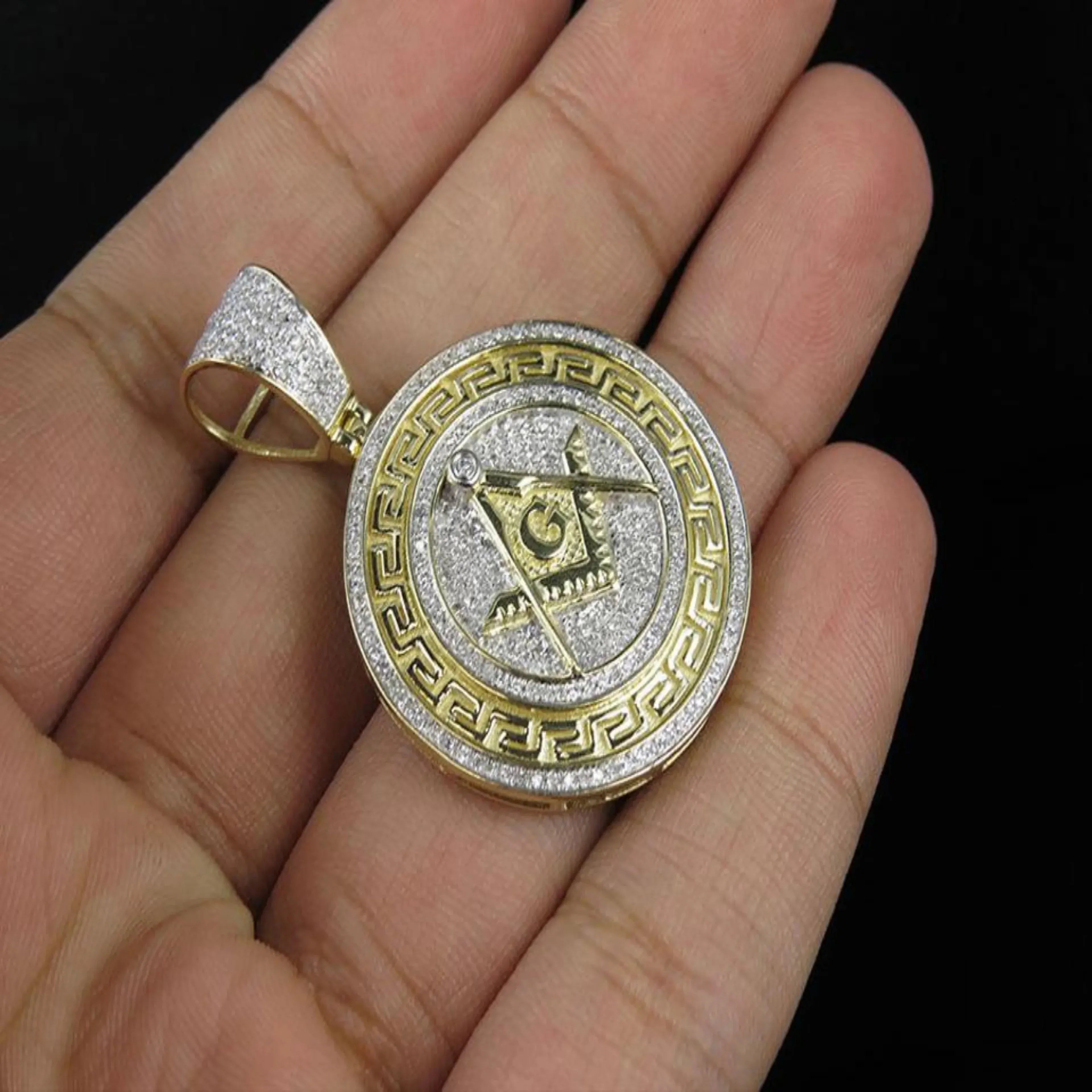 Masonic Symbol G Diamond Pendant 14k Solid Gold -1.05 CTW