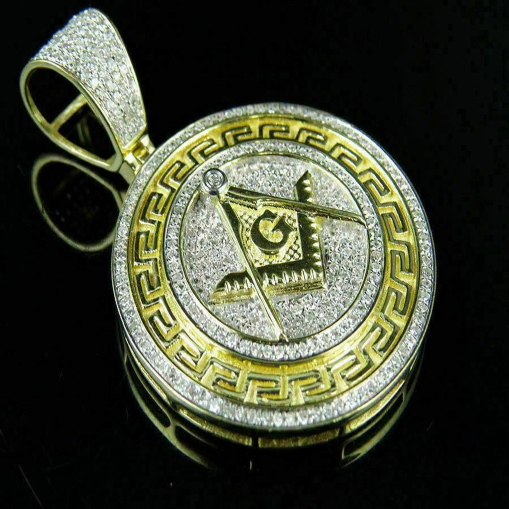 Masonic Symbol G Diamond Pendant 14k Solid Gold -1.05 CTW