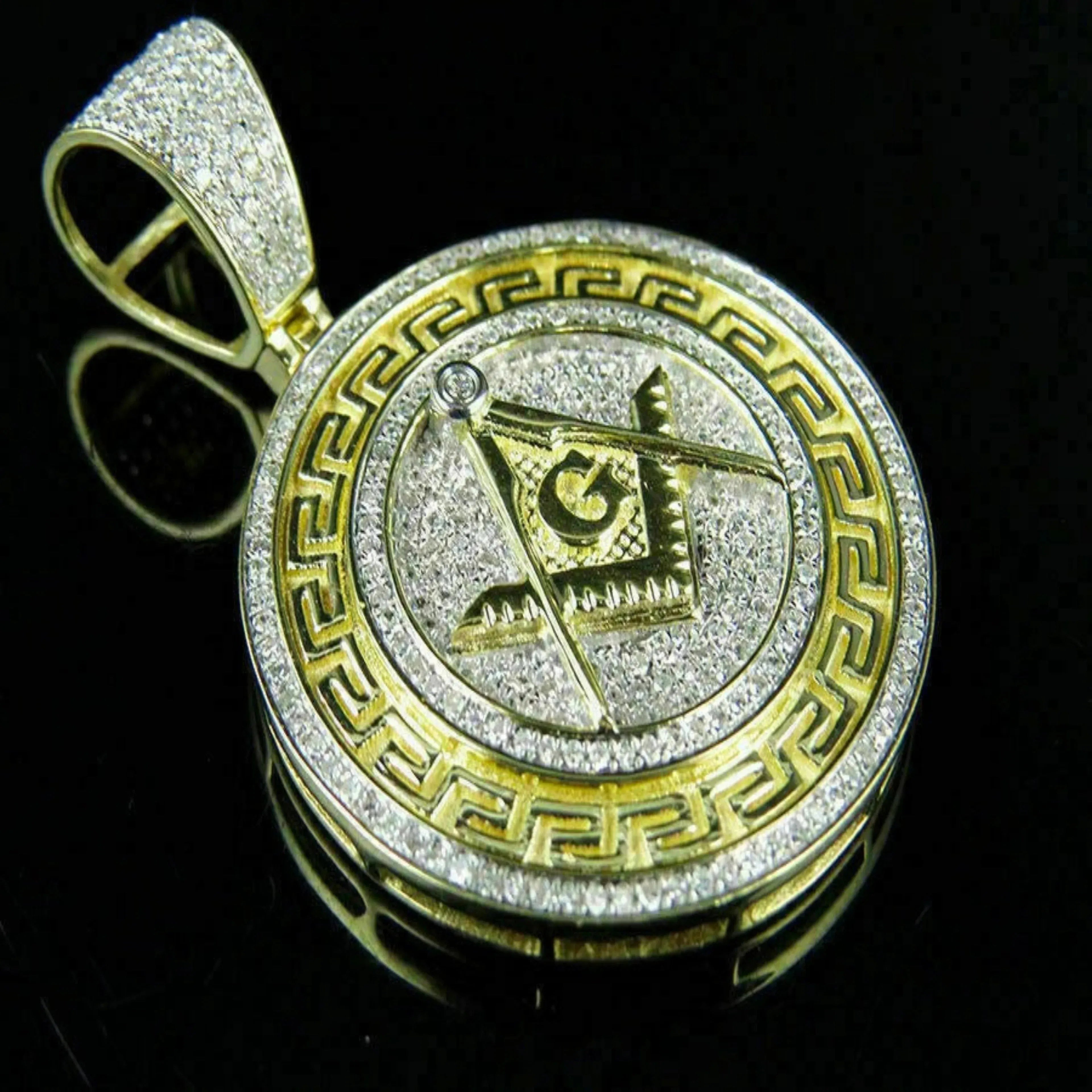 Masonic Symbol G Diamond Pendant 14k Solid Gold -1.05 CTW
