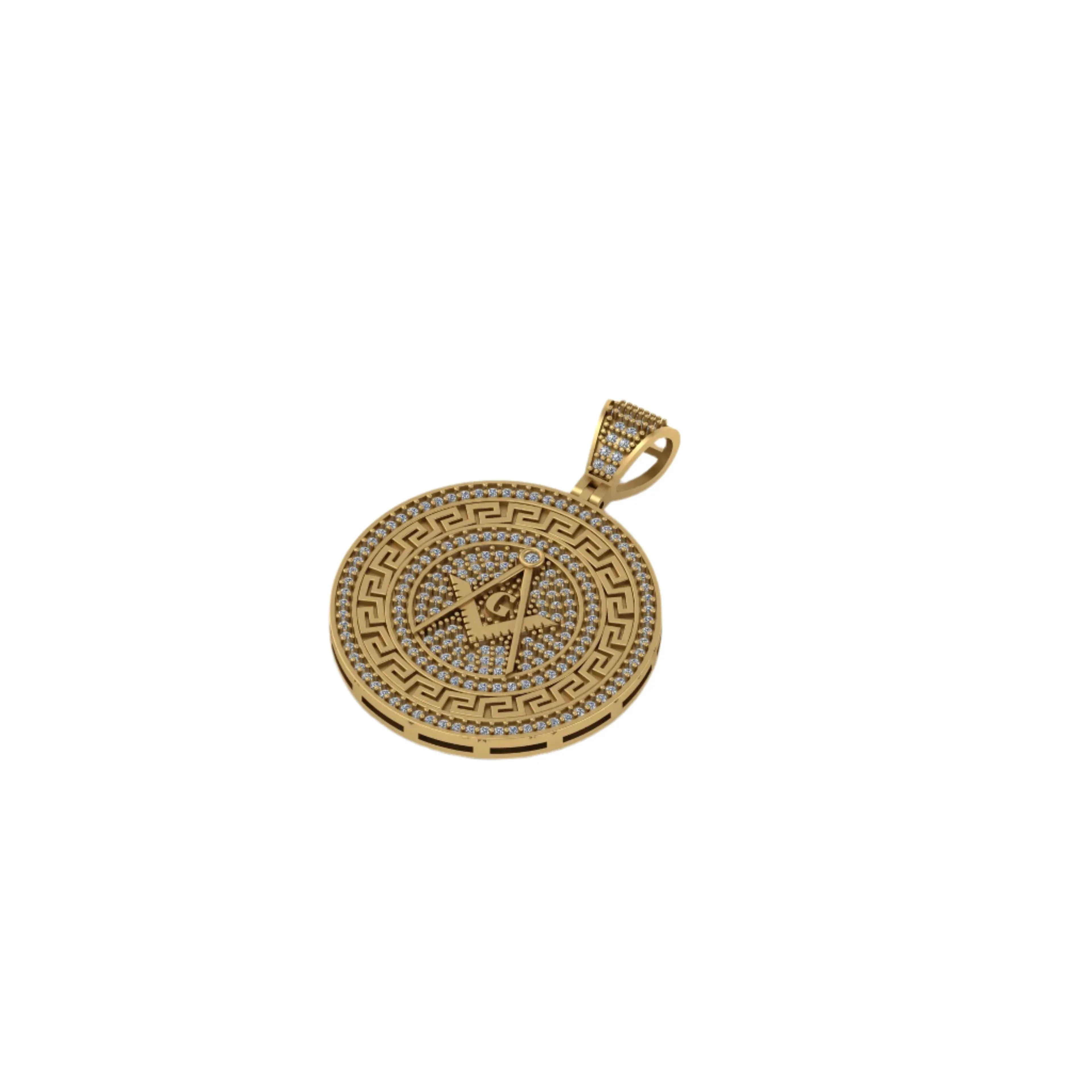 Masonic Symbol G Diamond Pendant 14k Solid Gold -1.05 CTW