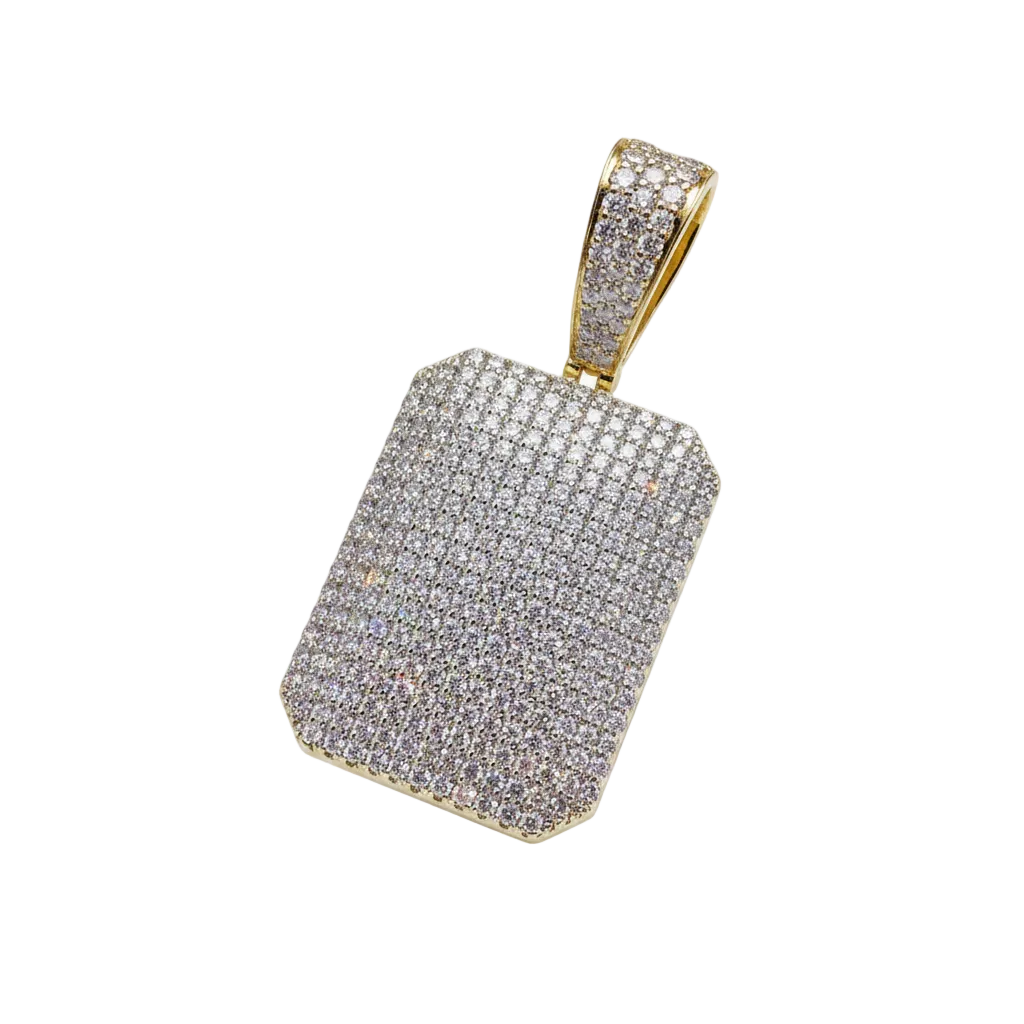 Custom Diamond Dog Tag Pendant 14k Solid Gold - 34.23 CTW