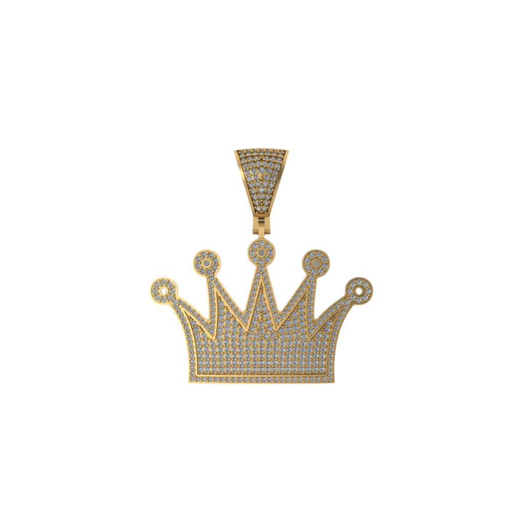 14K solid Gold Round Crown Diamond Pendant - 2.61 CTW