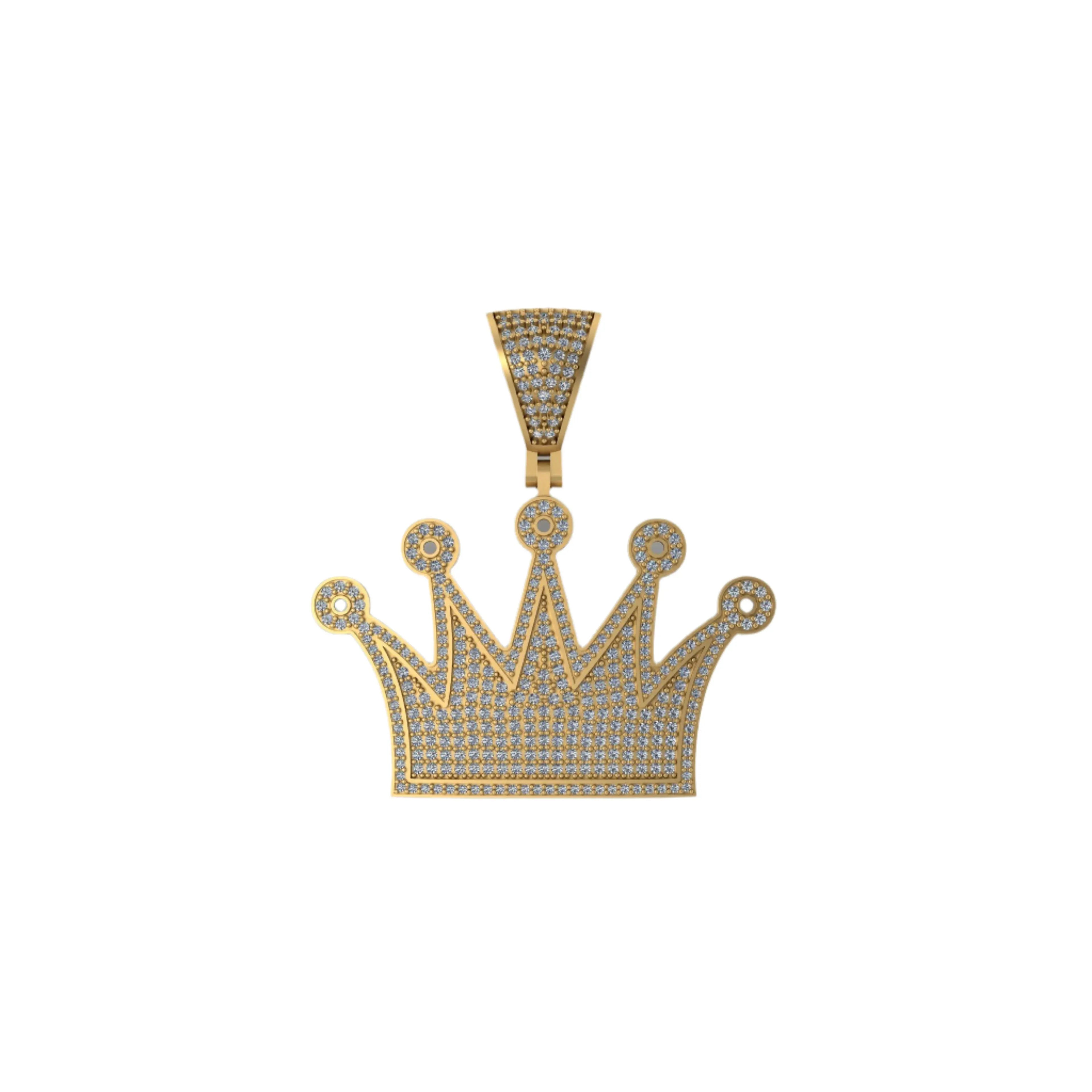 14K solid Gold Round Crown Diamond Pendant - 2.61 CTW