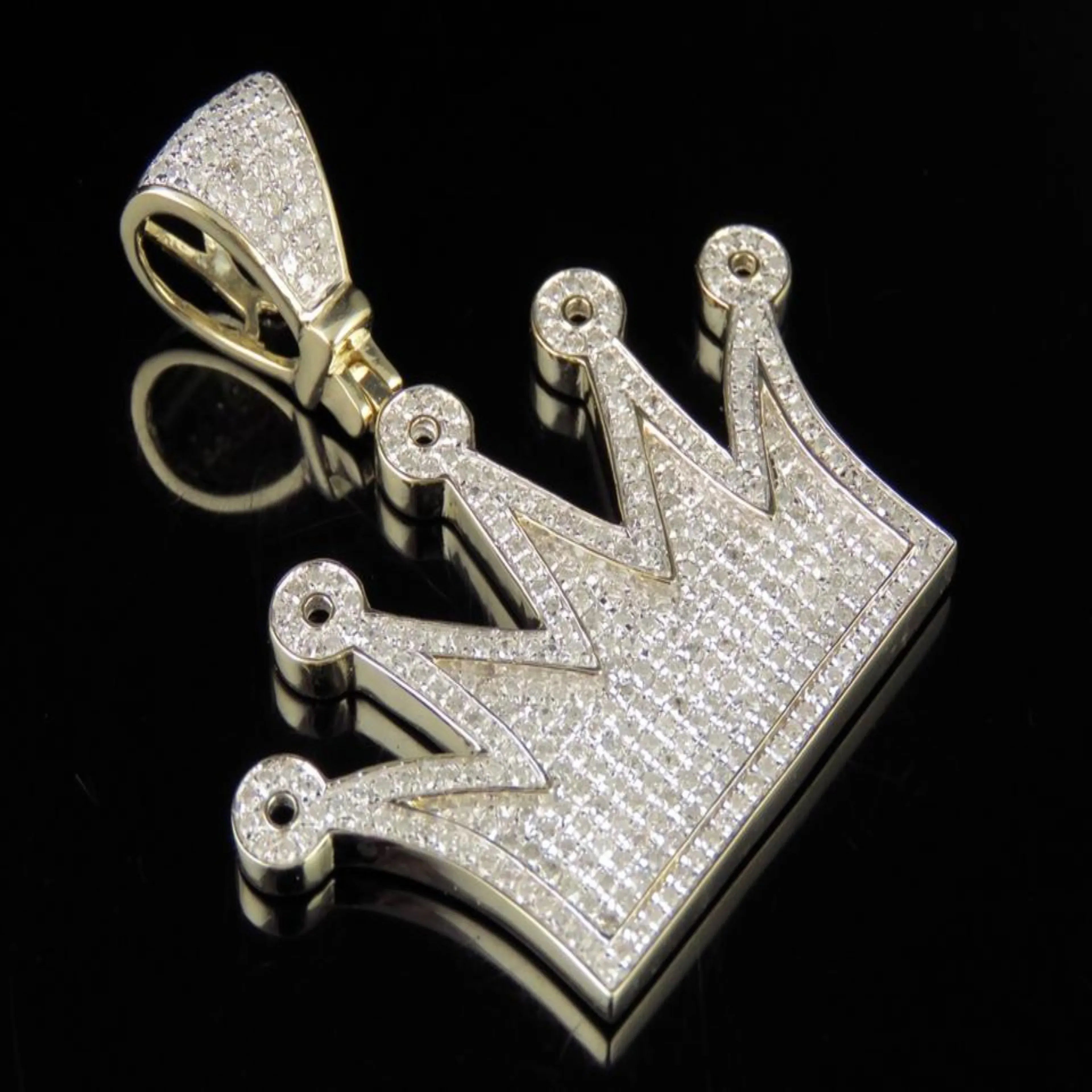 14K solid Gold Round Crown Diamond Pendant - 2.61 CTW