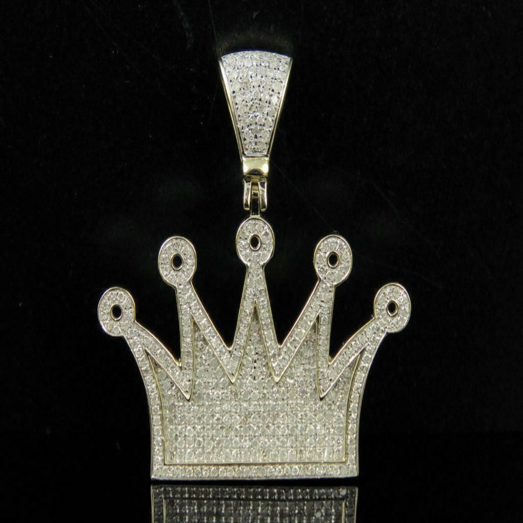 14K solid Gold Round Crown Diamond Pendant - 2.61 CTW