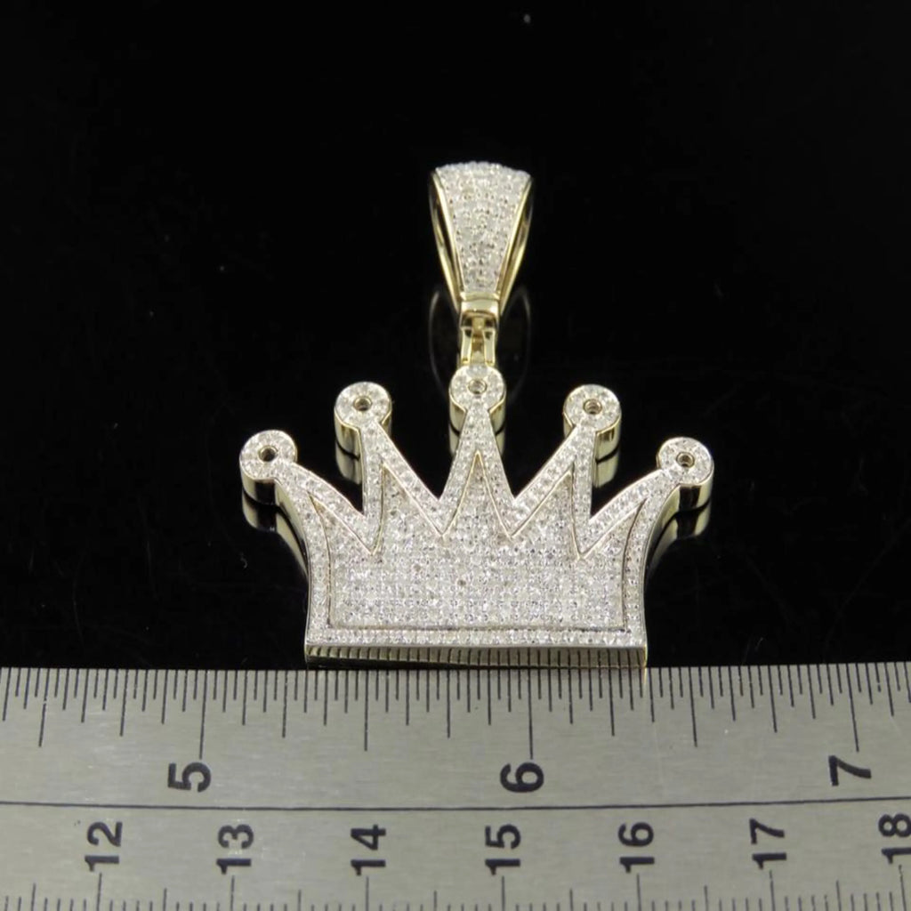 14K solid Gold Round Crown Diamond Pendant - 2.61 CTW