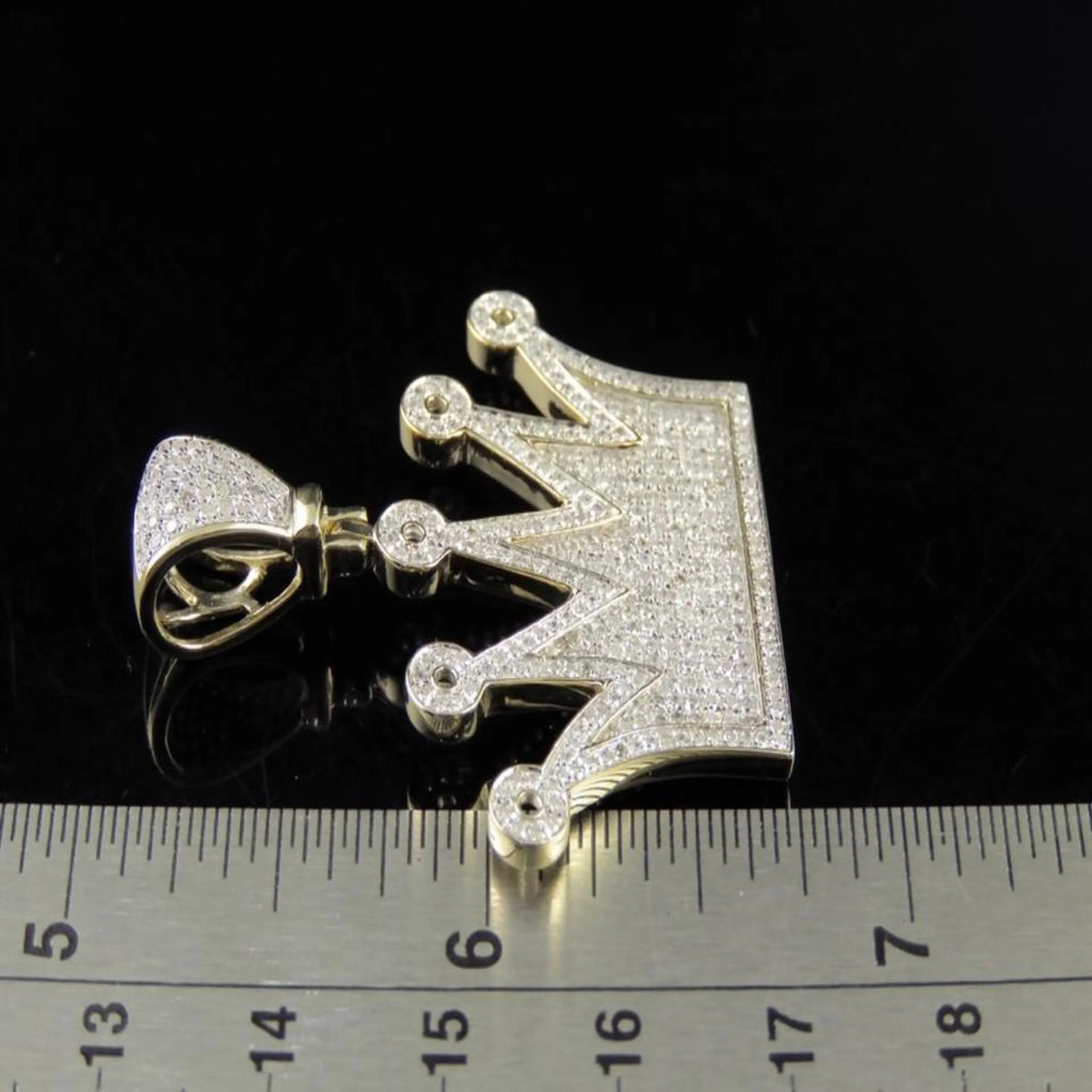 14K solid Gold Round Crown Diamond Pendant - 2.61 CTW