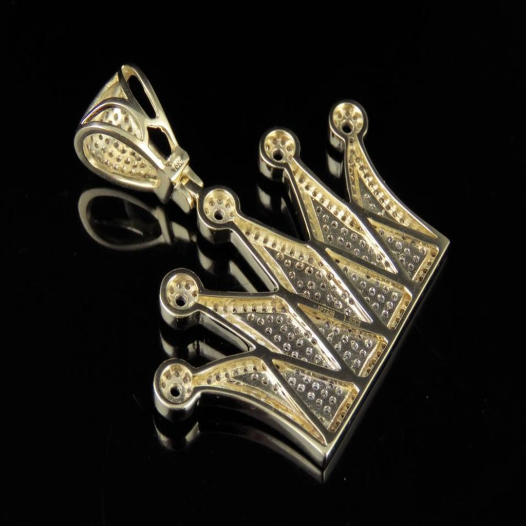 14K solid Gold Round Crown Diamond Pendant - 2.61 CTW